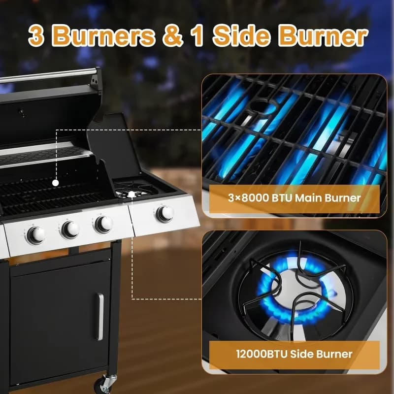Gas Grill Professional with 000 BTU, Enclosed Cabinet - Black Stainless Steel for Outdoor Model 55AD1F