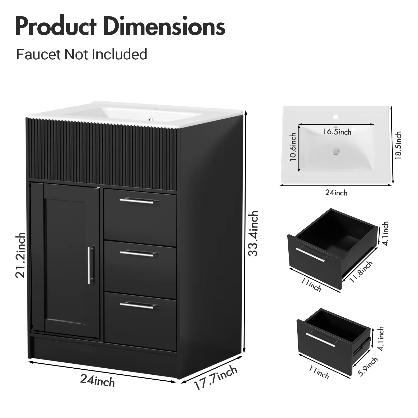 Quality Bathroom Renovation with Modern Storage Cabinet, 24" Freestanding Vanity - Model 8FF30F