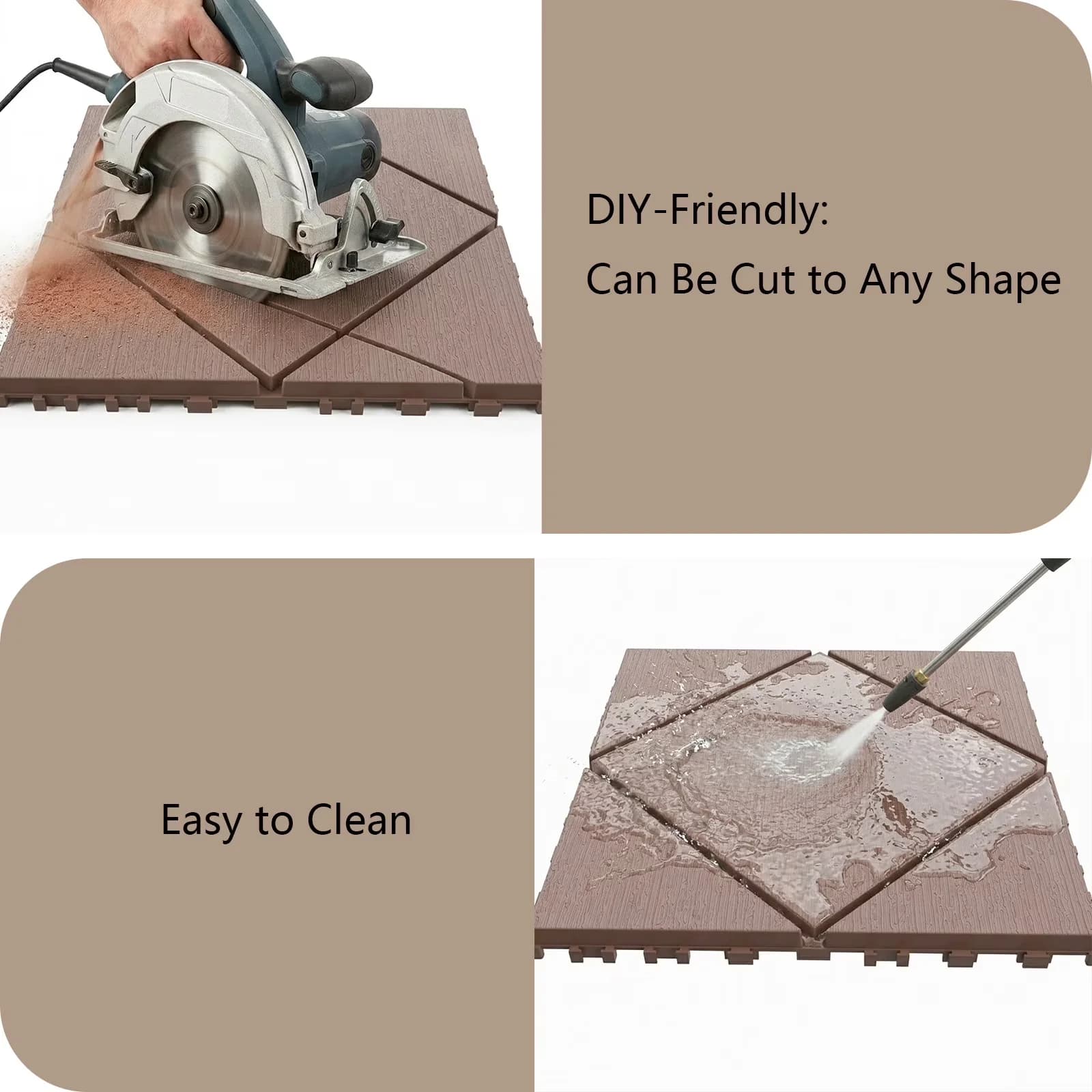 Durable Building Material with Non-Slip, Interlocking - Brown Pp for Patio, Garage Model 968DC2