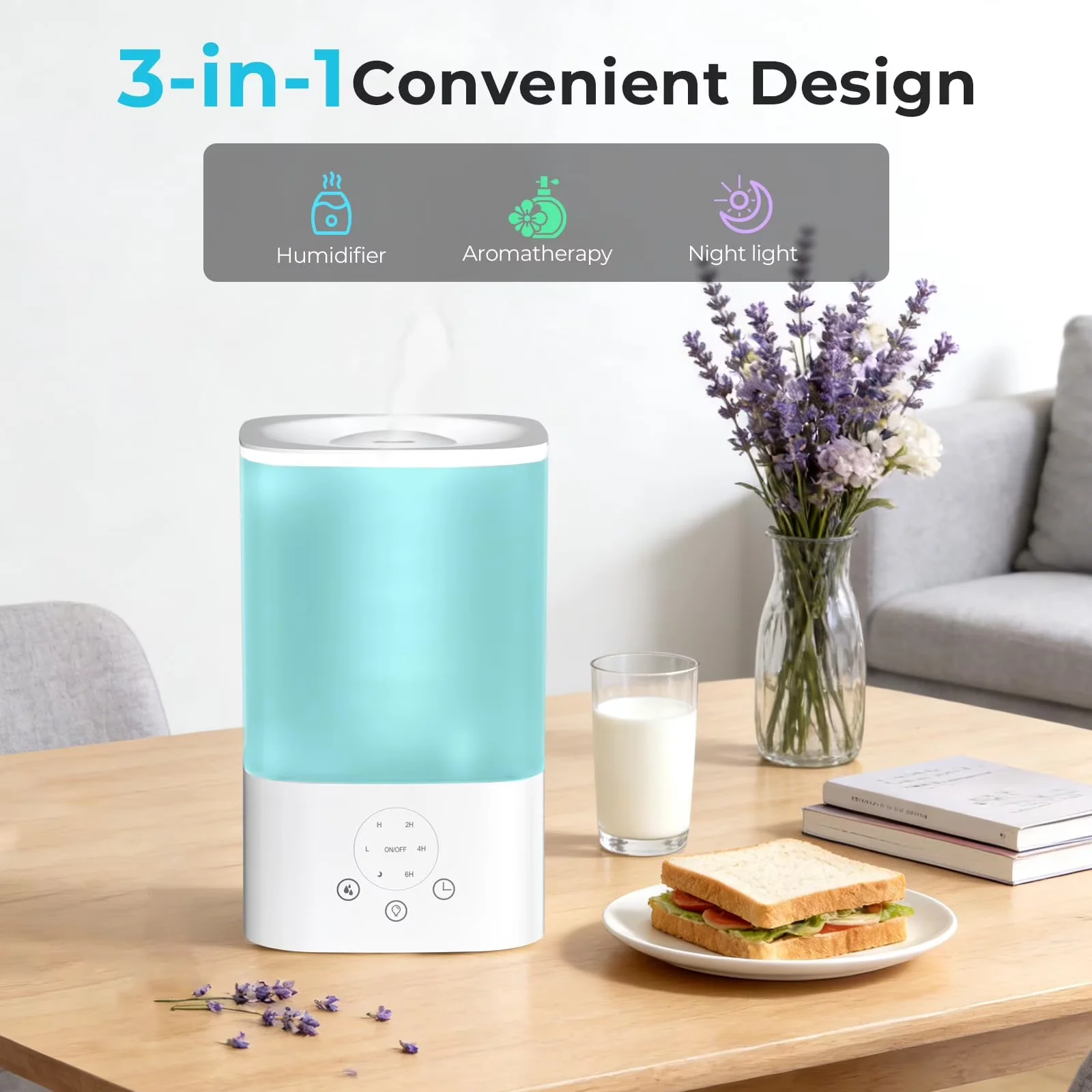 Humidifier Efficient with LED, Timer, Variable Speed - White 40H for Daily Use Model C3C2C6