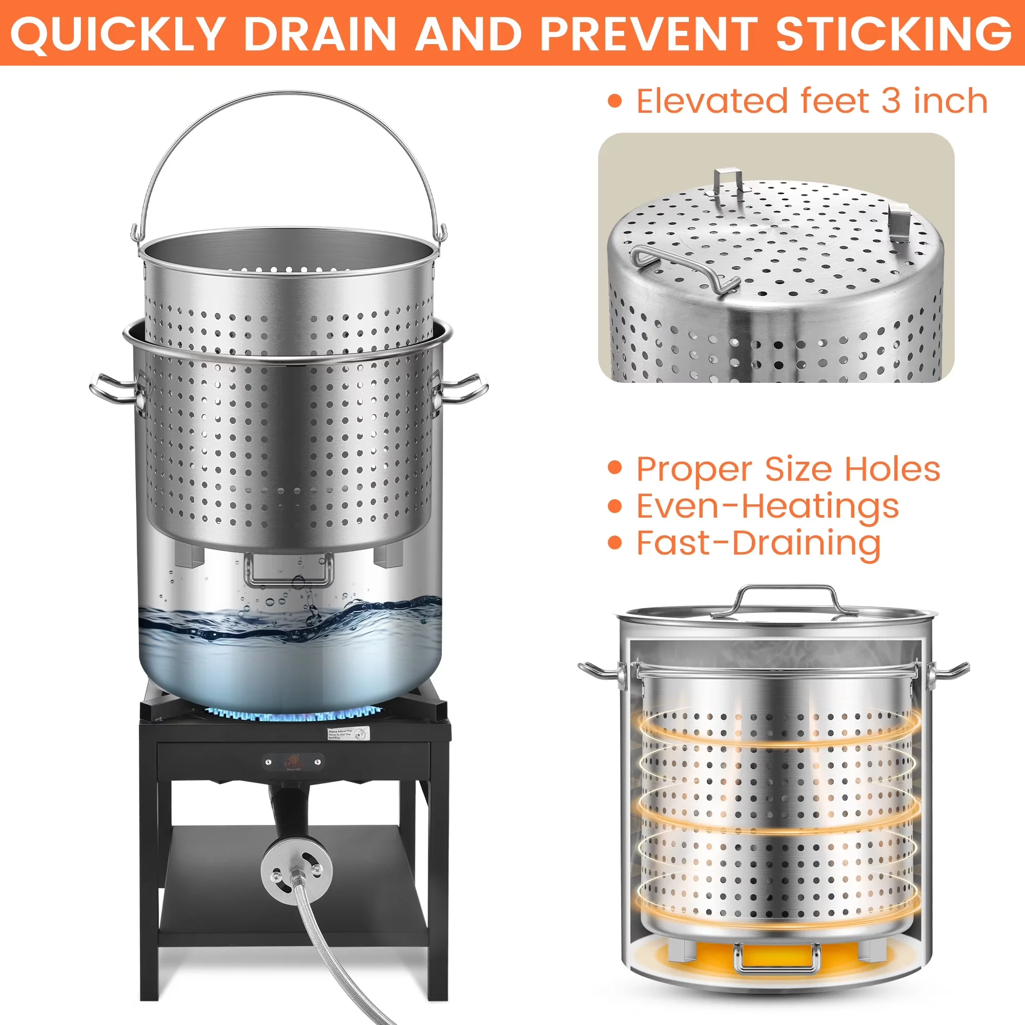 Versatile Outdoor Fryer with 200000 BTU, Strainer and Propane Burner 200 - Stainless Steel Black Model BAFDA0