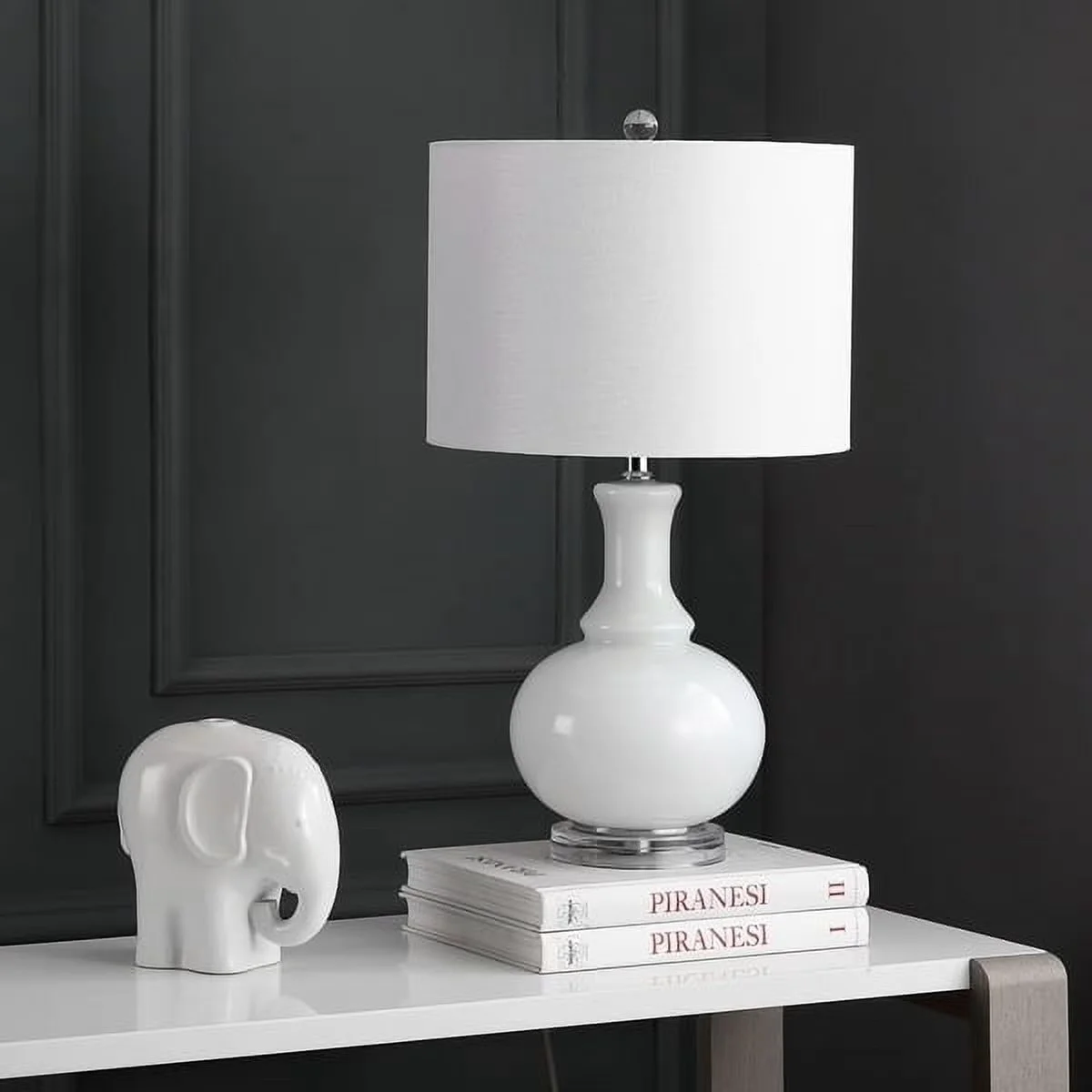 Lamp Set Efficient with Modern, Shade Color: Off-White, Franny 25.75 in. H Ceramic Gourd Table - White Glass Model 261129