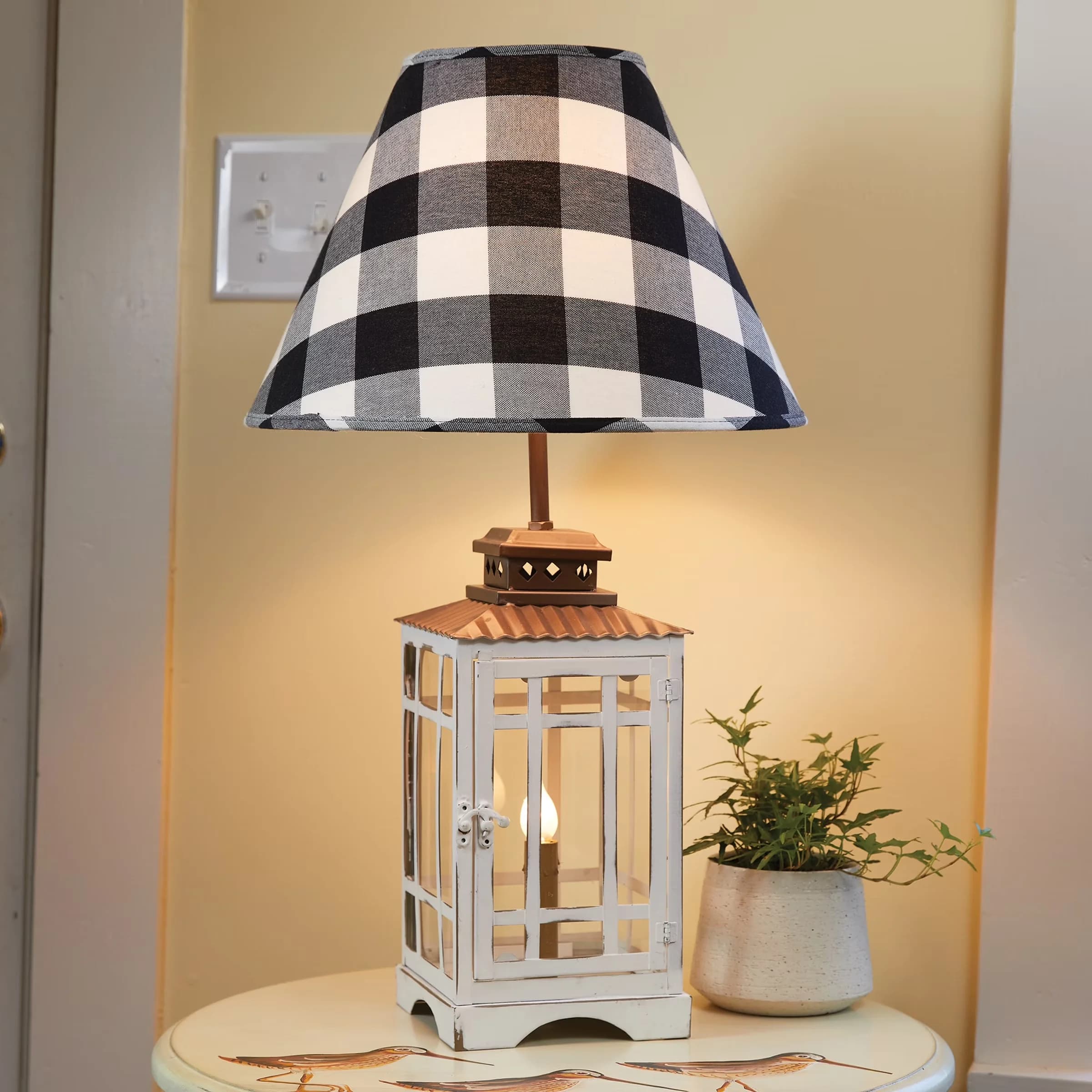 Durable Lamp with Incandescent, Accent Lamps, White Lantern With Night Light - White Iron Model E1B92F