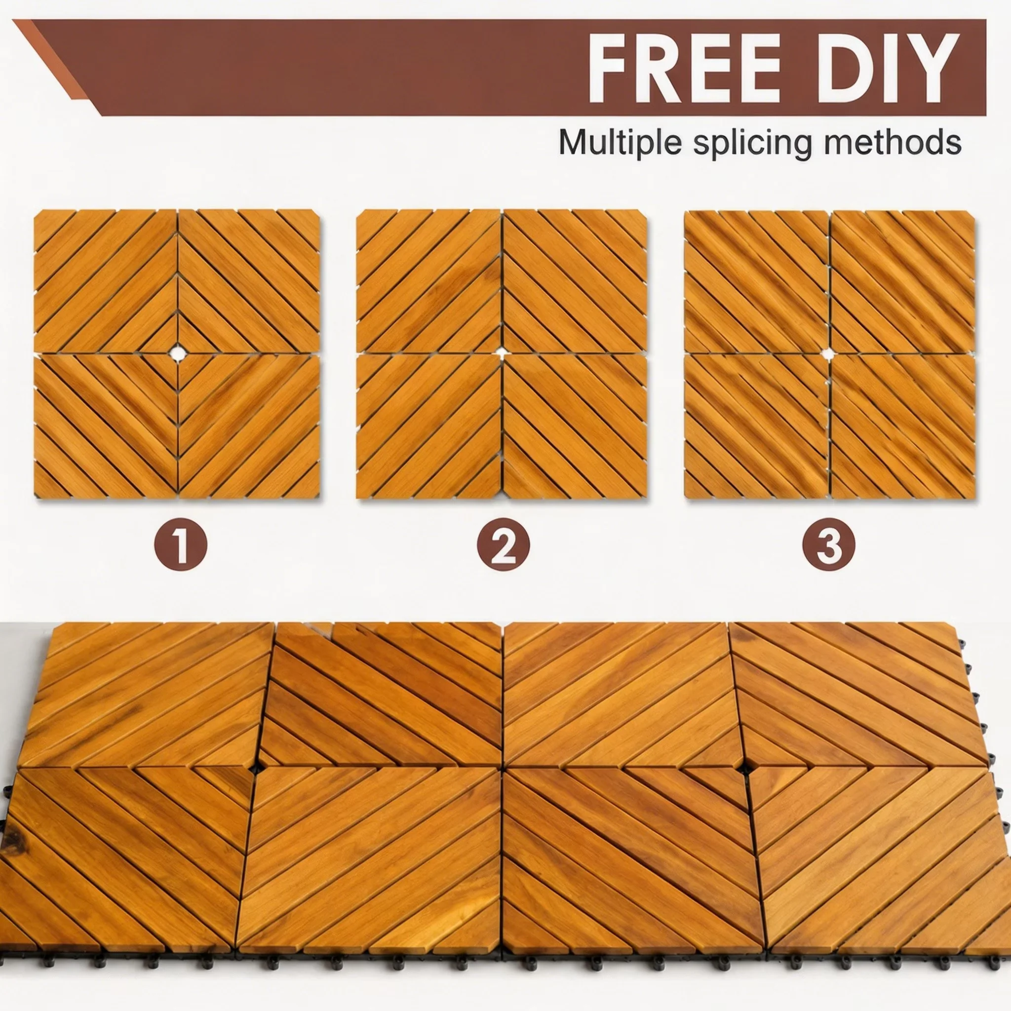 Versatile Building Material - Natural Acacia Wood Top Layer, Reinforced Polypropylene Base, Composite Outdoor Structure Model 99D7CB