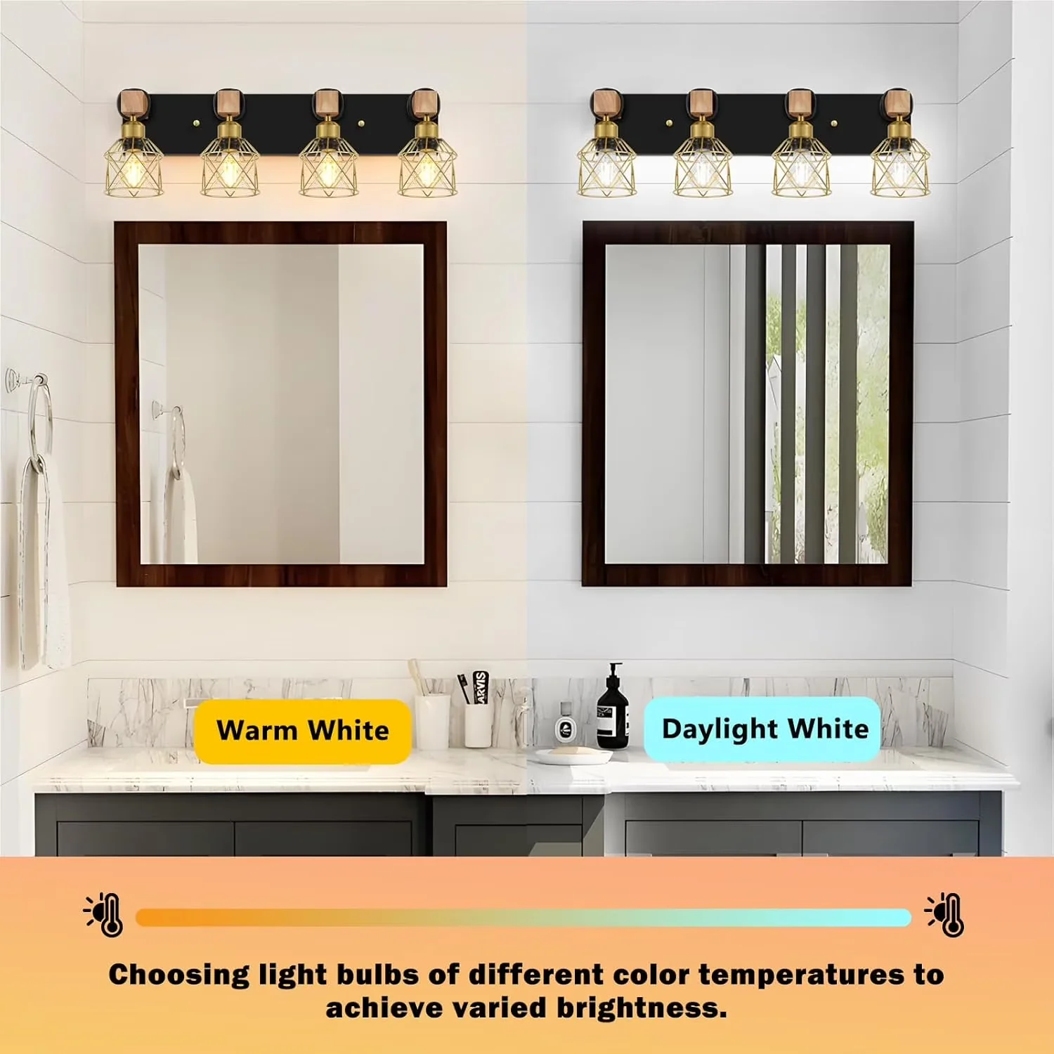 Stylish Bathroom Renovation with Incandescent, Dimmable - Metal, Wood Black, Gold for Living Room, Bedroom Model CCF840