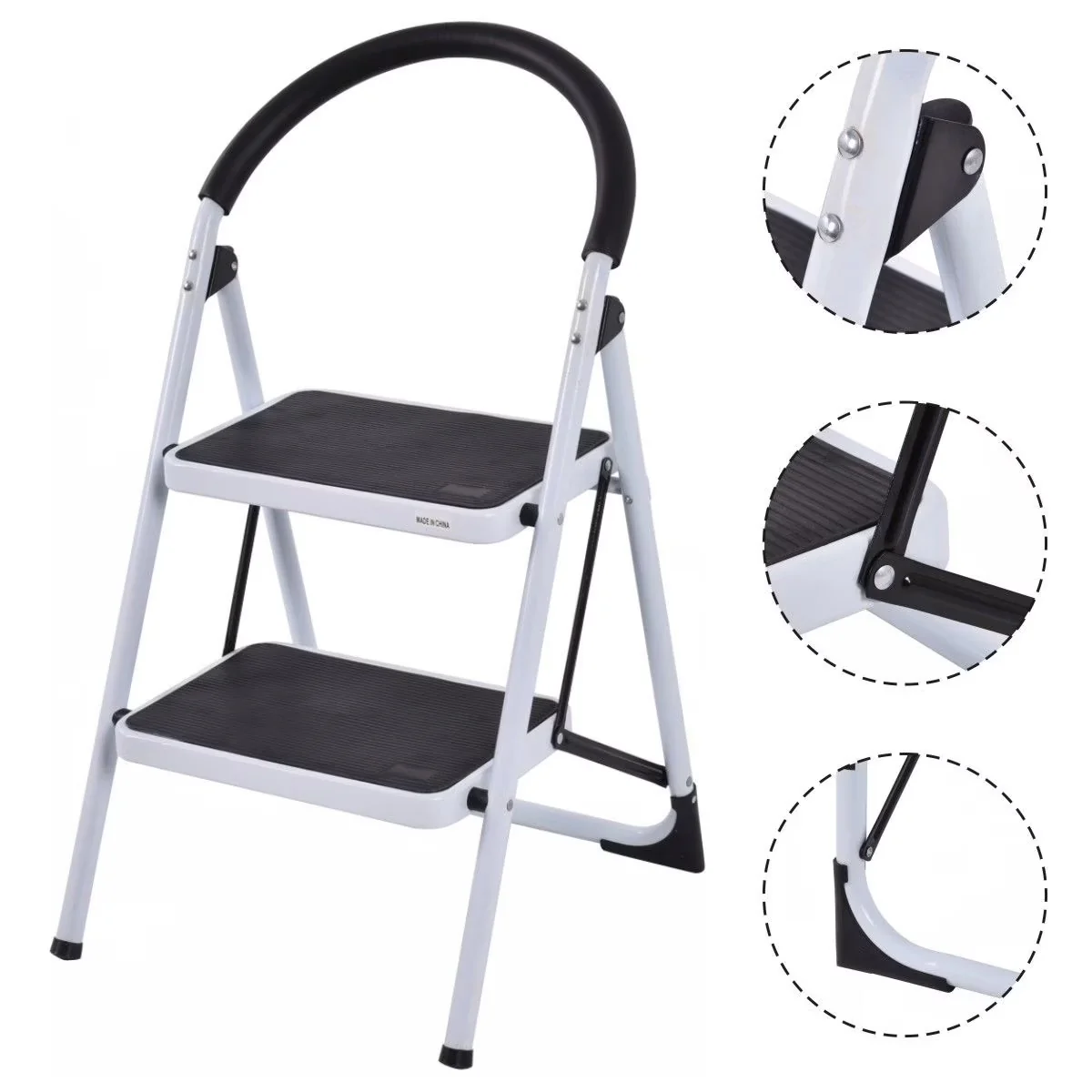 Durable Ladders And Step Stool with Foldable - Tube-Iron;Pedal-Pe Black & White Model 49277D