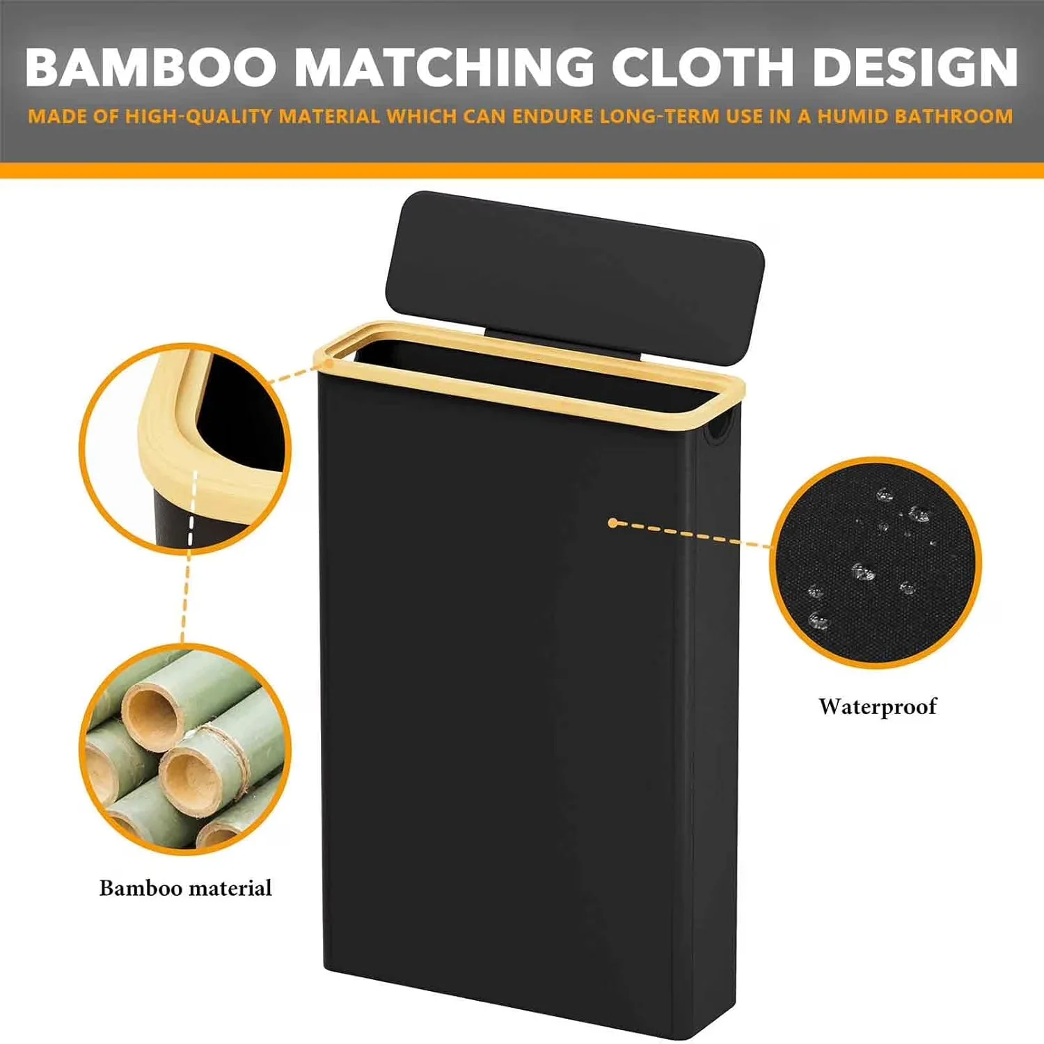 Bathroom Renovation Essential with Modern, Slim Basket Holder - Black Fabric Model BD8B5D