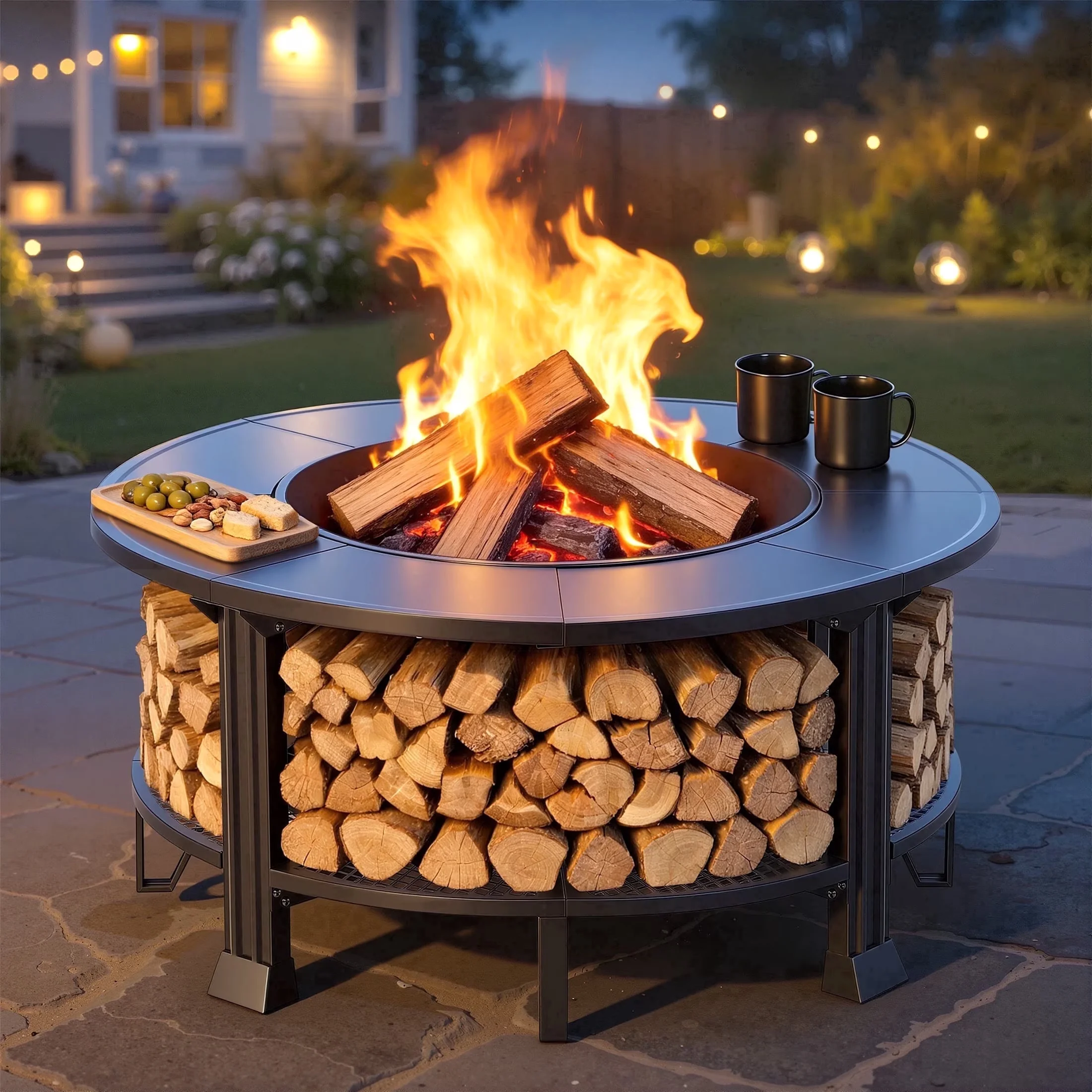 Versatile Outdoor Heating with Portable, 38" Fire Pit Table - Metal Black for Patio, Outdoor Model 6789A7