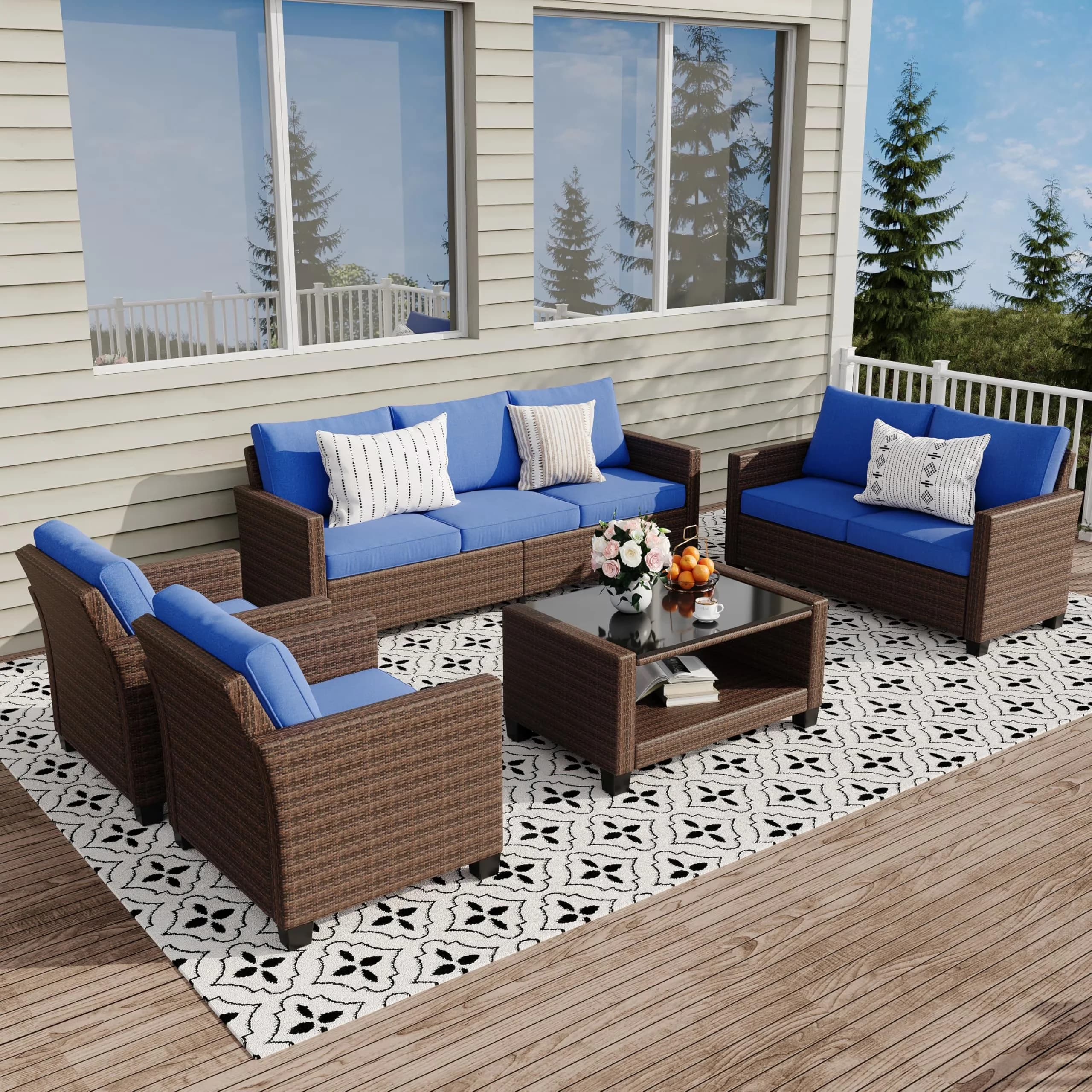 Outdoor Sofas Sectional Professional with Storage, Wicker Couch - Blue Wicker Model 2D3BD2