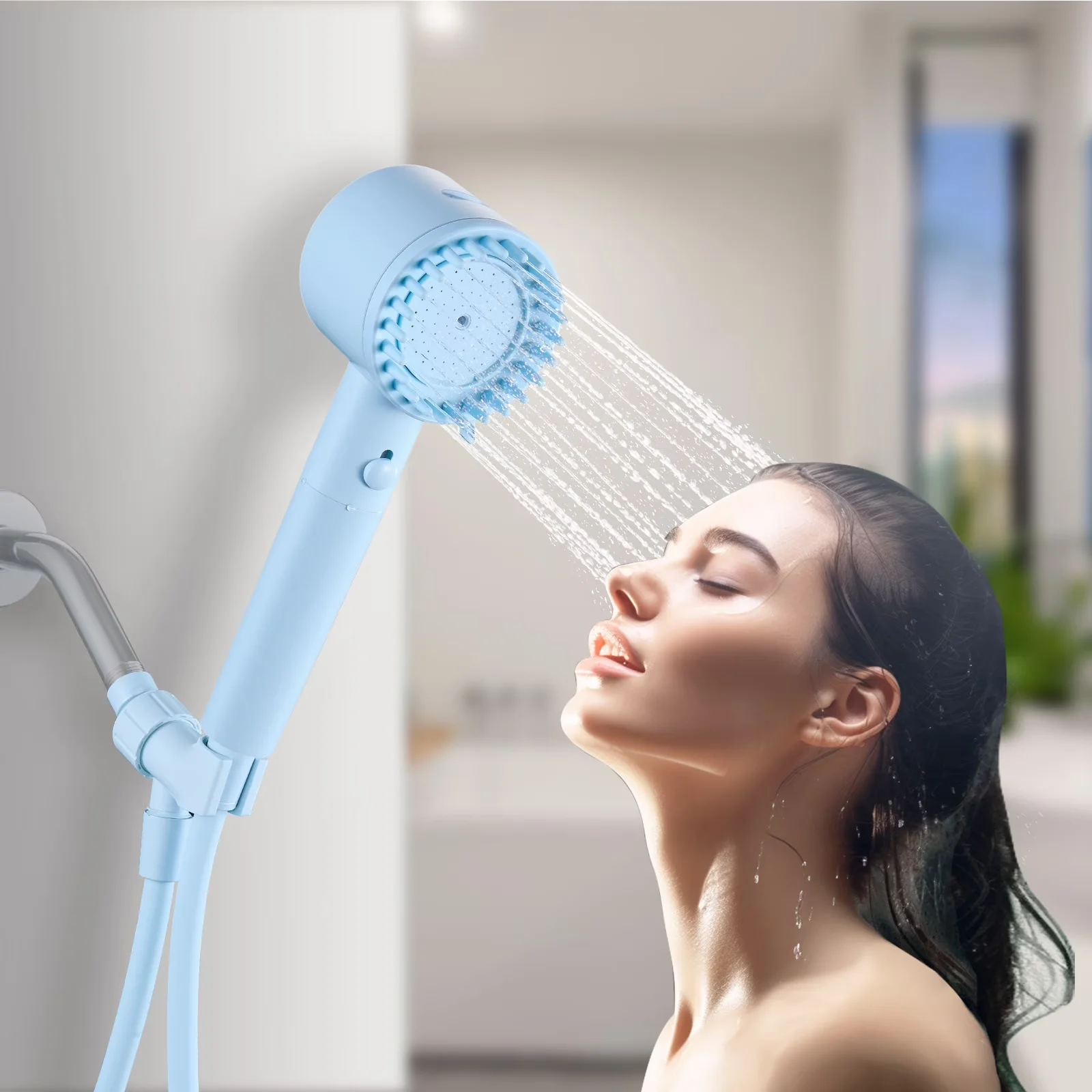 Essential Shower Head with Filtered, 5-Setting Handheld Showerhead - Blue Acrylonitrile Butadiene Styrene Model 69978A