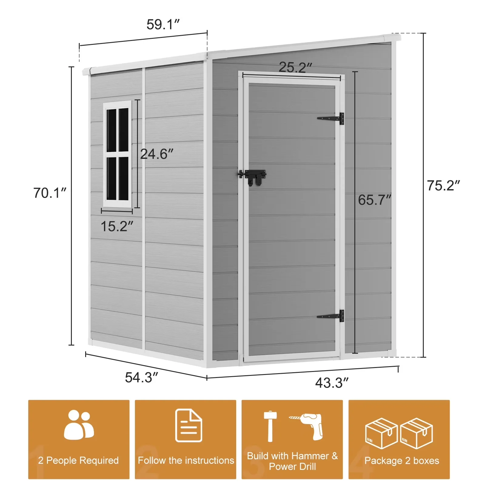 Reliable Shed with Uv Resistant, Lockable Door - Gray Polypropylene Resin Model 5B07A7