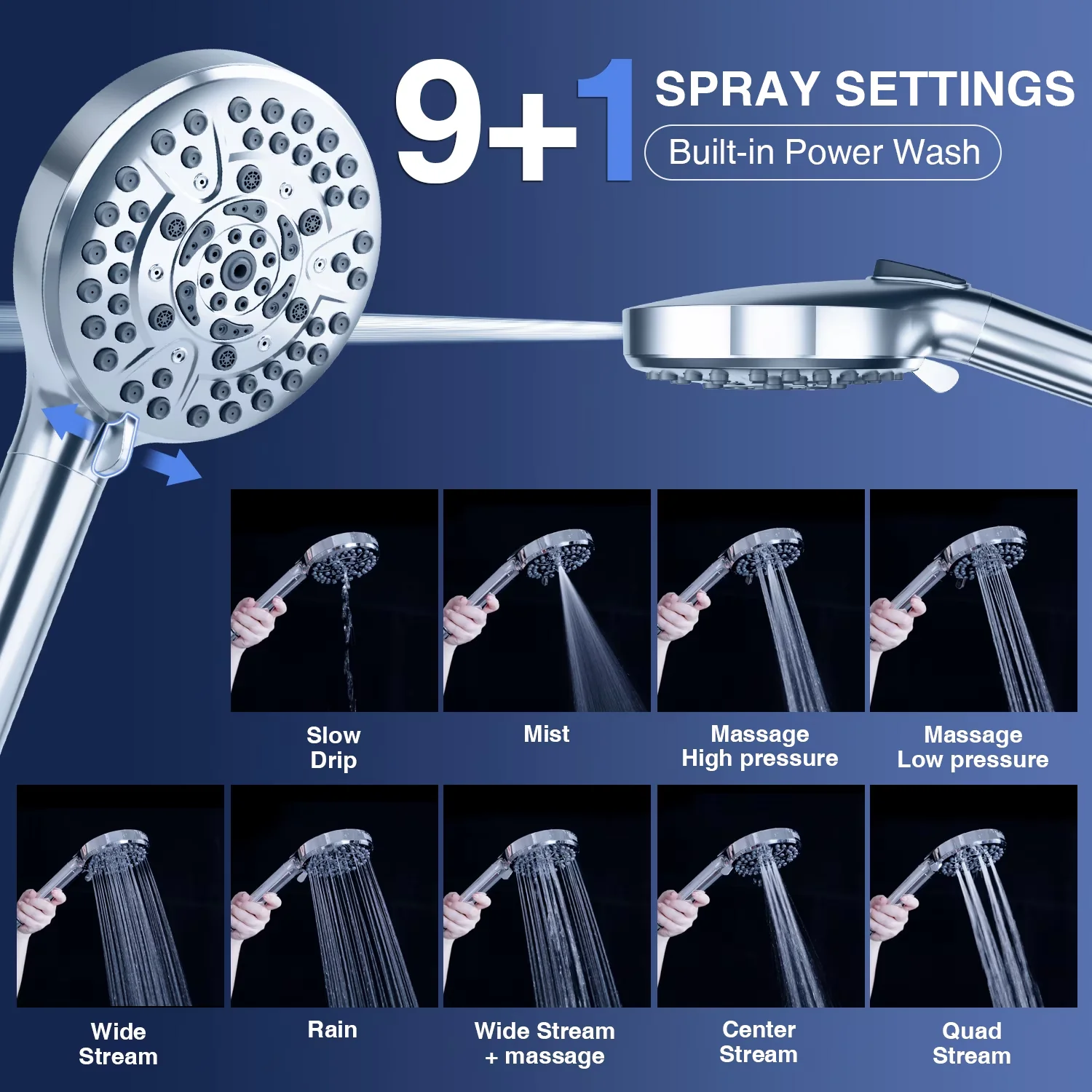Modern Shower Head with Easy Installation, Flexible, Adjustable - Abs Silver Model 0D156A