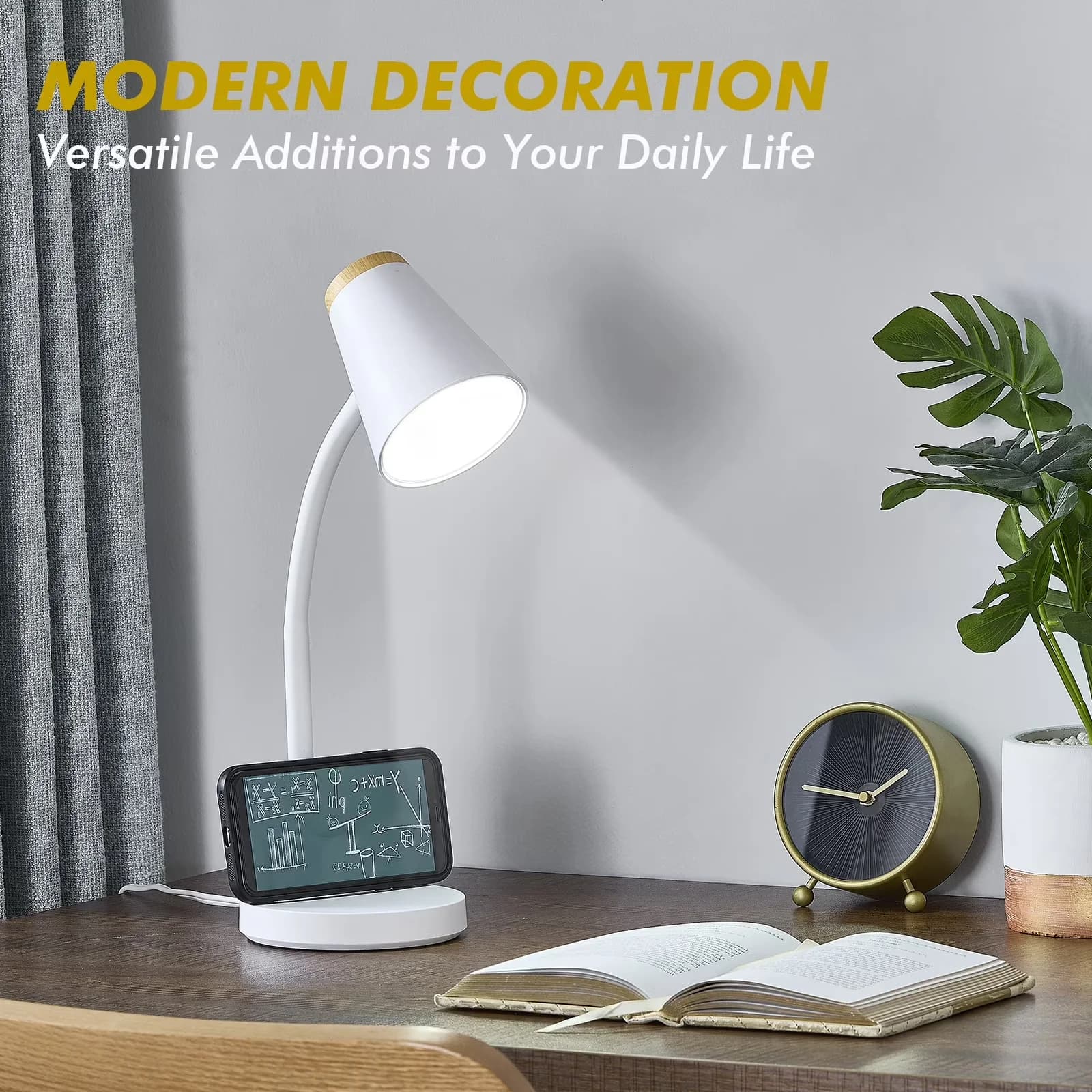 Modern Desk Lamp with LED, Dimmable, Style: Minimalist, Modern, Dormitory - White Abs,Pc for Dorm, Small Model 721473