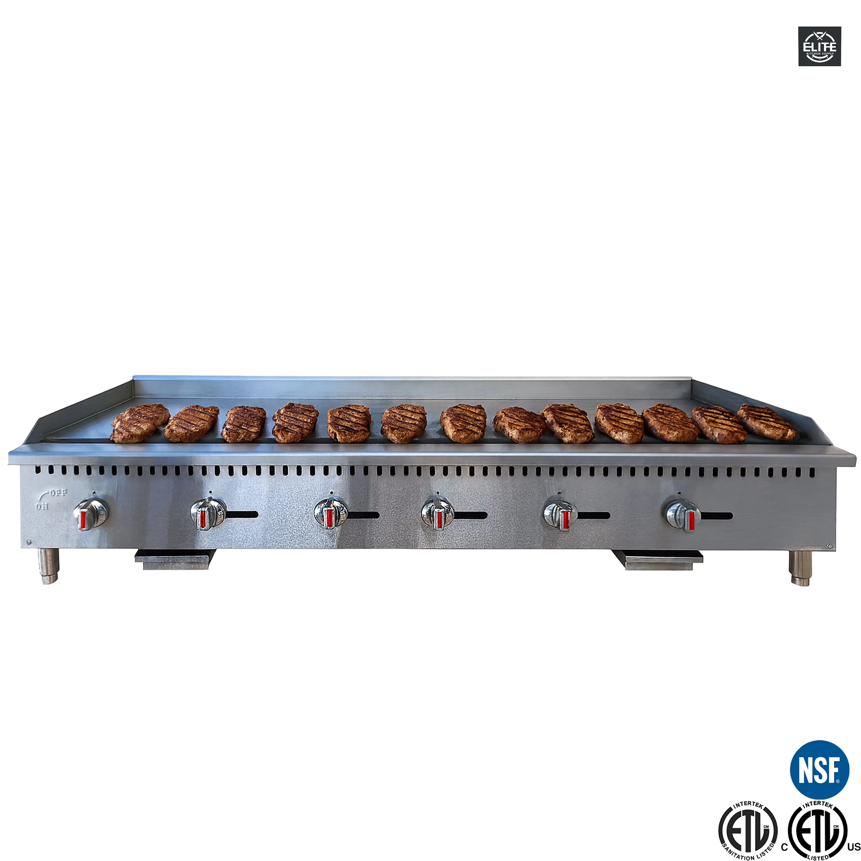 Durable Flat Top Grill with 180000 BTU, Stainless Steel, 6 Burners - Silver Stainless Steel Model 3F6962