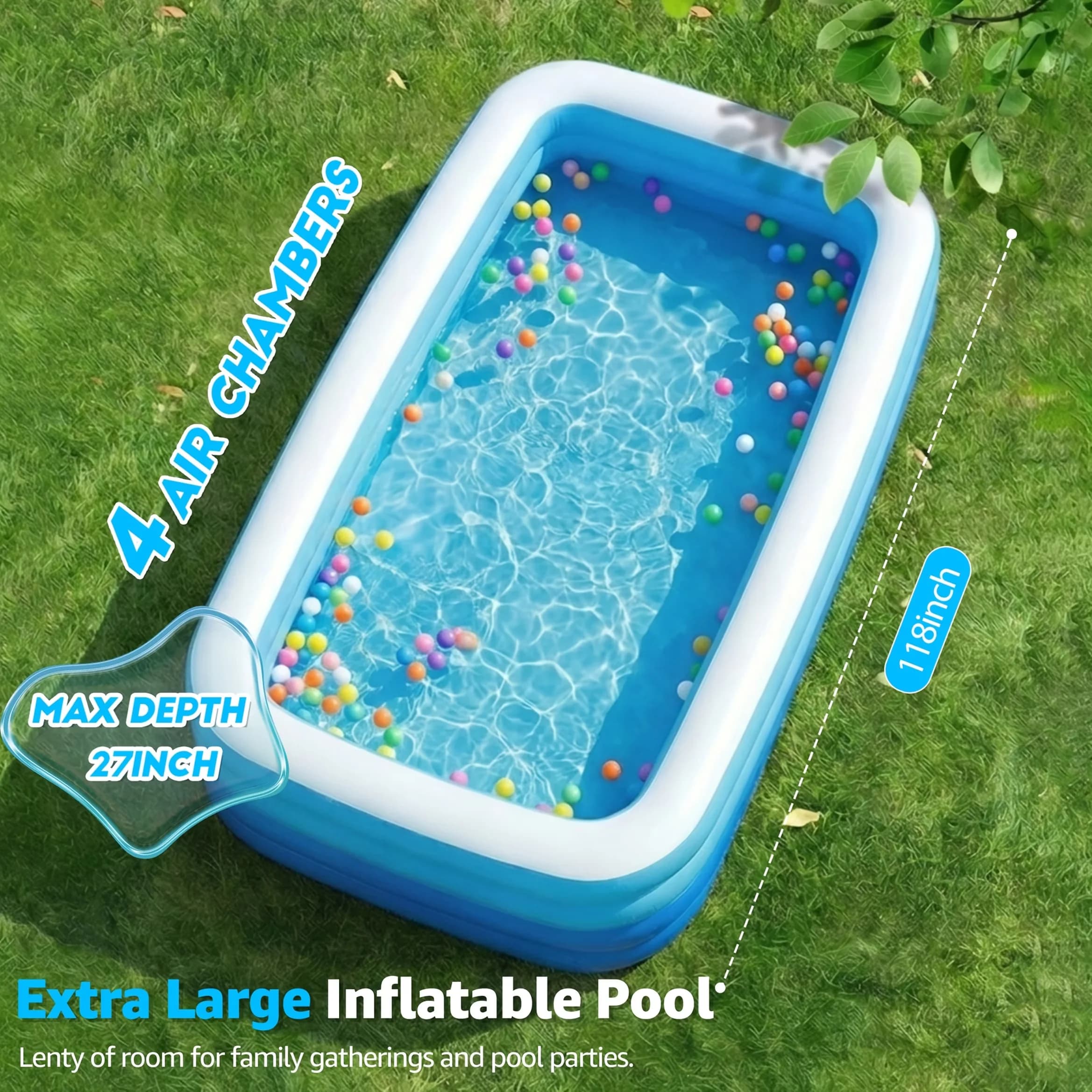 Efficient Inflatable Pool with Suitable for Everyone, Quick Drainage - Blue Model 4D2DDE