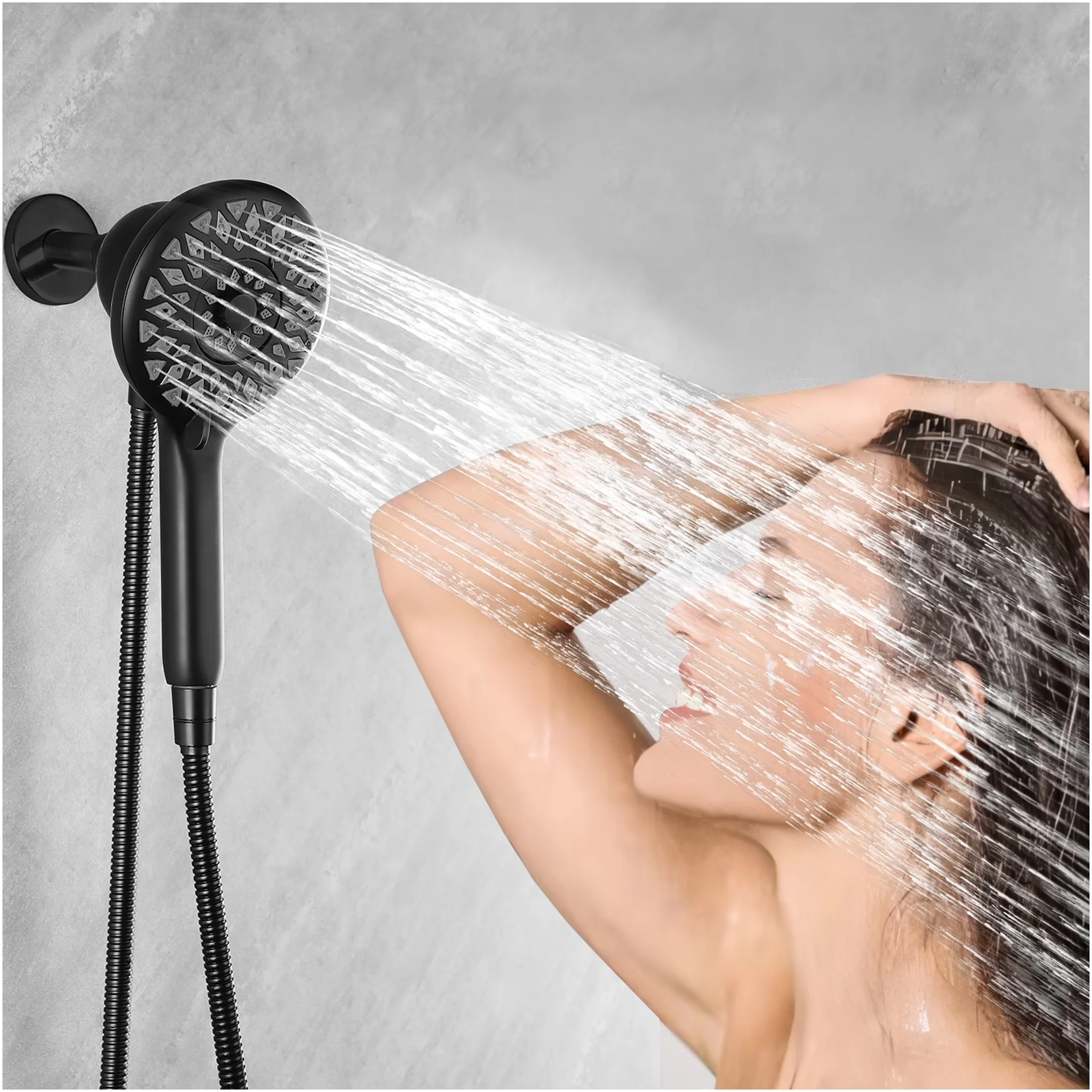 Shower Head Modern with Adjustable Flow Rate, High Pressure Rain - Black Abs for Bathroom Model 28BEE7