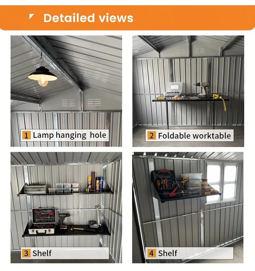 Essential Shed with Uv Resistant, Goods Shelves, Large Garden Tool Storage Building - 12' x 10' Model 9812C0