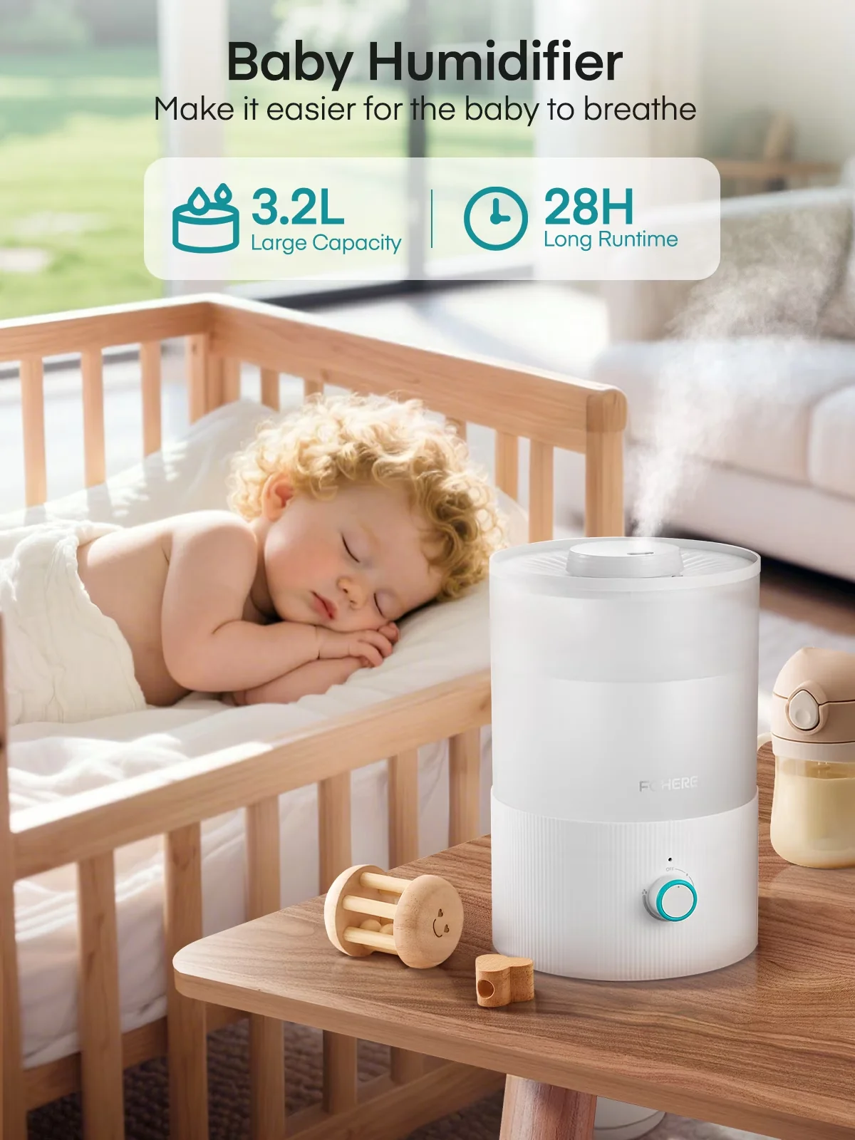 Modern Humidifier with Oil Diffuser, Humidifiers - White for Bedroom 3-IN-1 Model 11D0D8