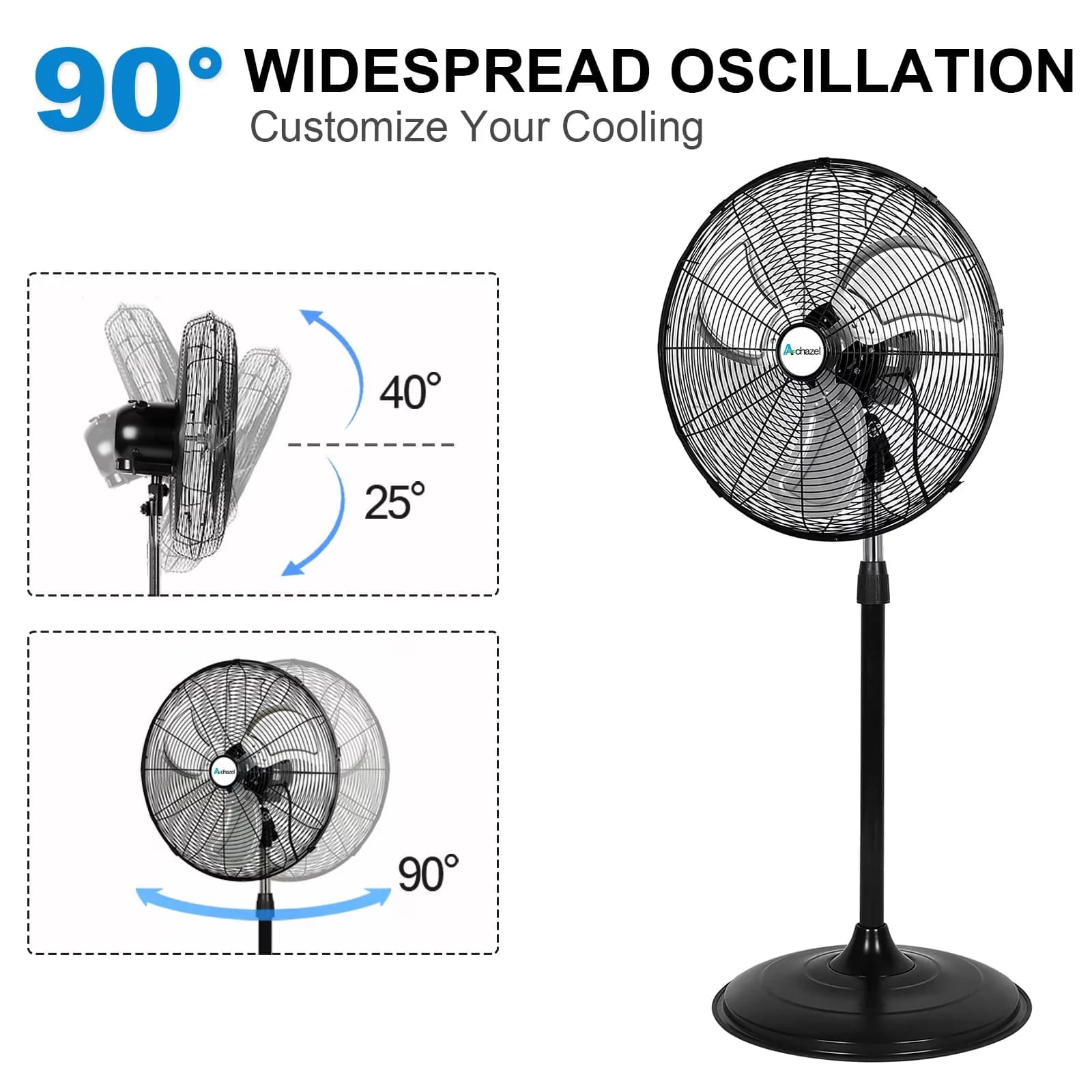 Quality Fans In Cooling with Adjustable Height, Oscillating - Black for Garage, Commercial Model DD0D0C
