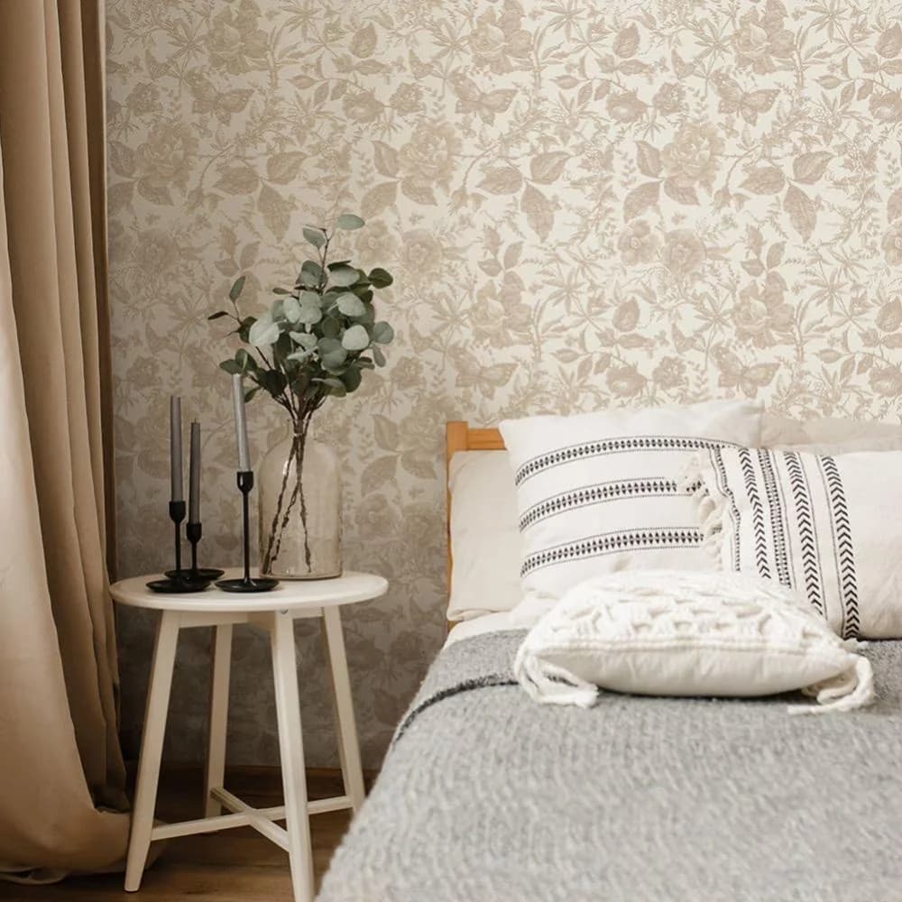 Sleek Wallpaper with Waterproof, Finish, Removable - Beige Pvc - Traditional Style Model DCE247