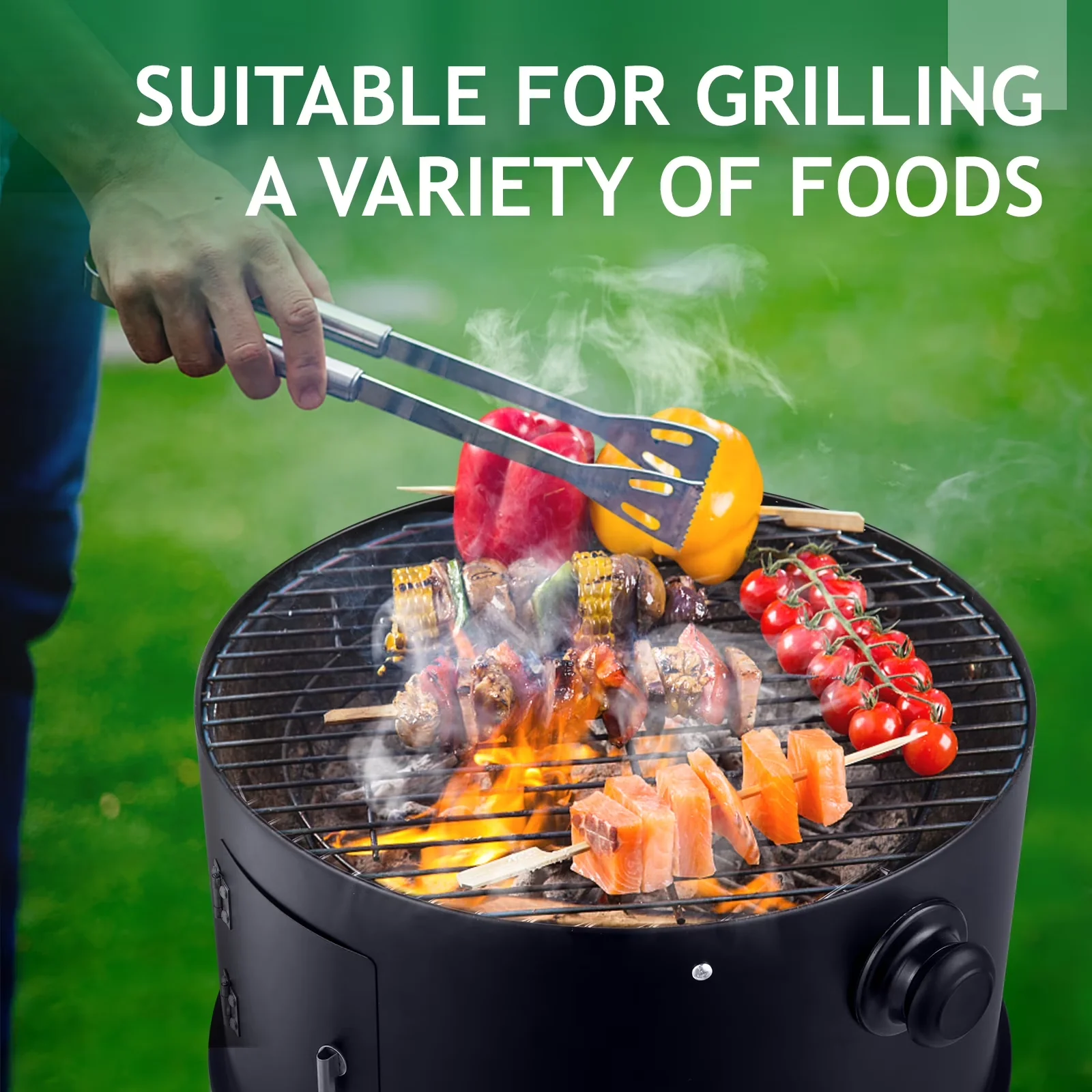 Innovative Charcoal Grill with Rust Resistant, Storage Rack - Iron Black Model 74CA33