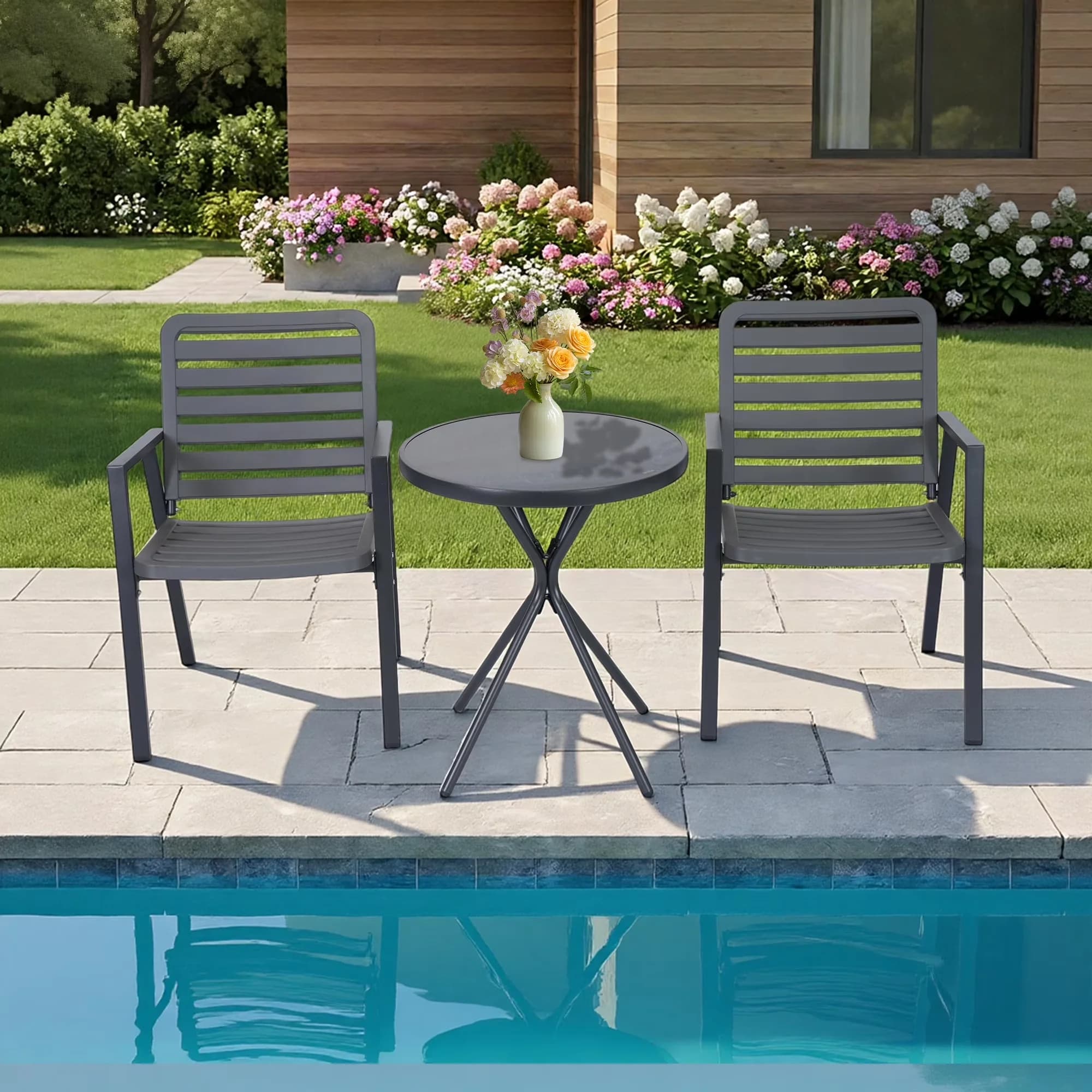 Patio Chair Versatile with Modern, Water-Resistant, Chairs Set of 2 - Metal, Plastic Model 570D63