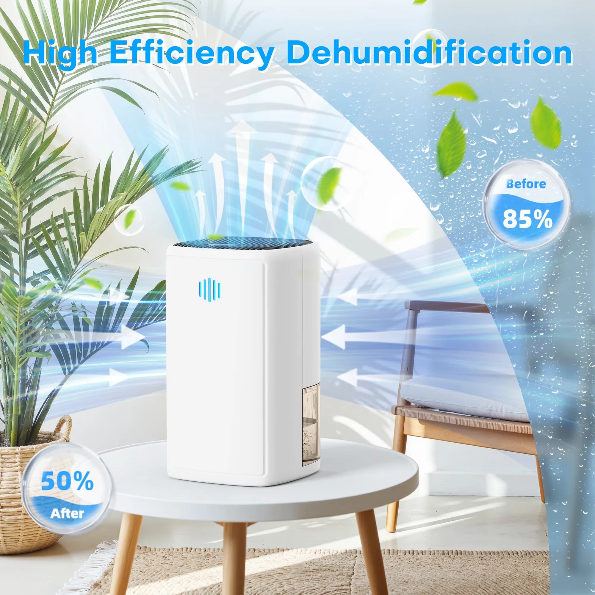 Modern Dehumidifier with Automatic Shut-Off, 37OZ Compact - White for Home, Auto Model 4C2DD5