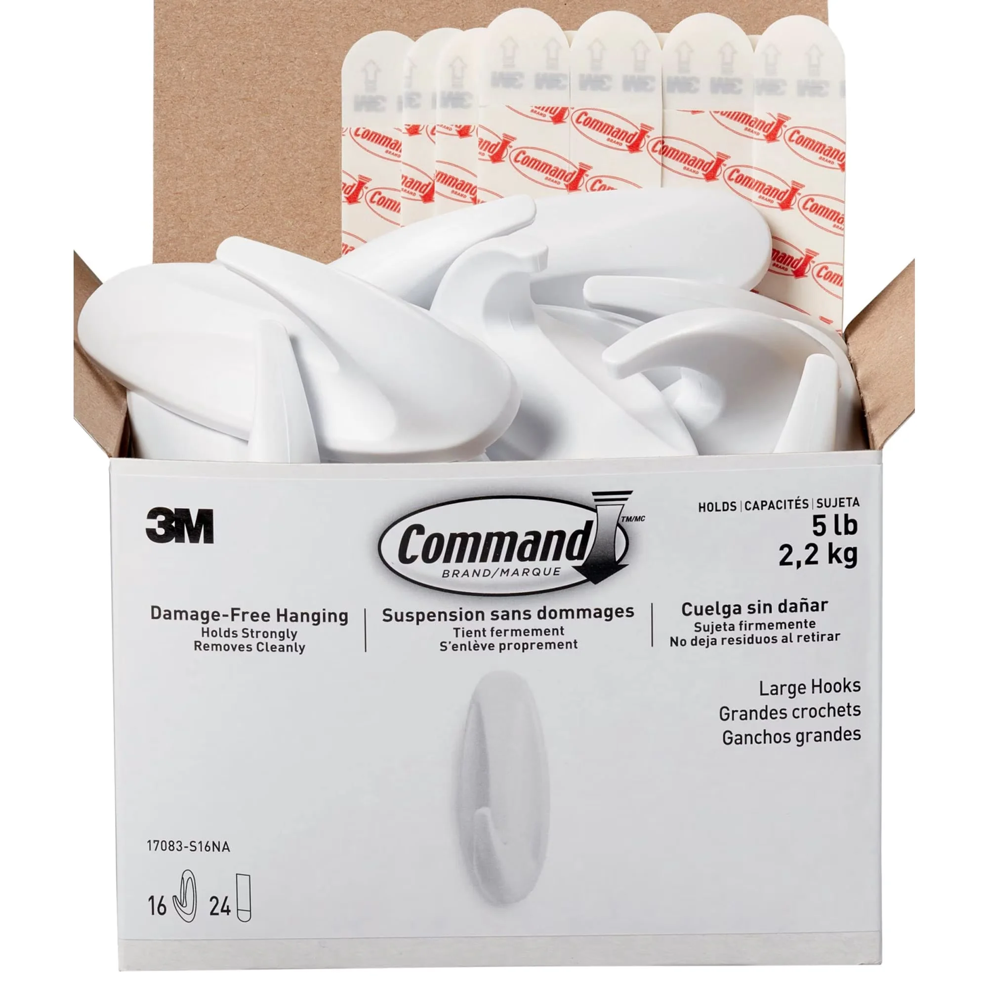 Classic Damage-Free Hanging with Damage Free Picture Hangers, No Tools Wall Strips, 16 Hooks - White Plastic Model 86FCFF