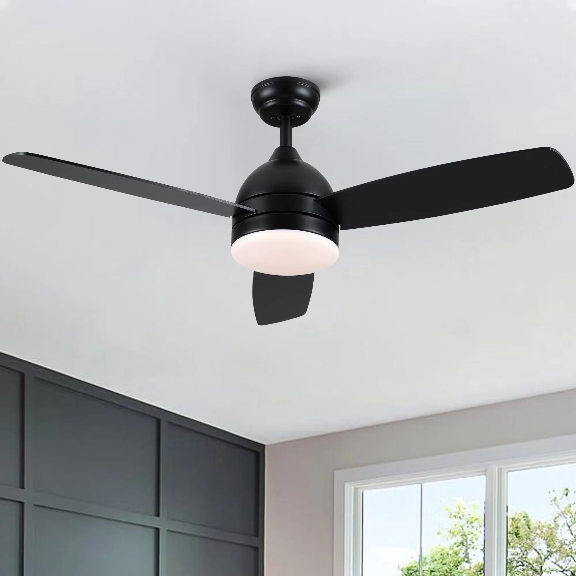 Ceiling Fan Classic with LED, Modern, 48 in. Smart LED - Black Acrylic Model 076816
