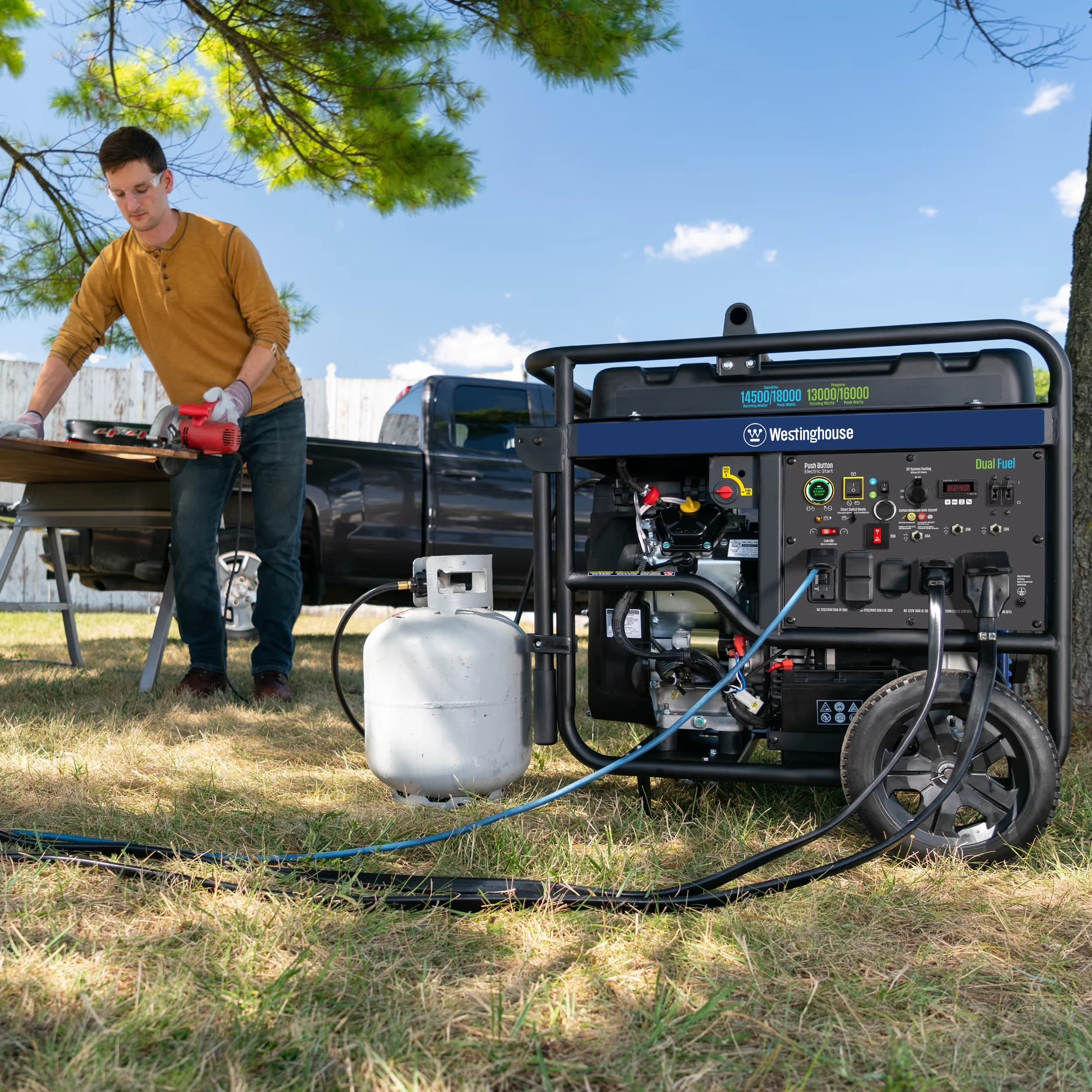 Efficient Generator with Remote Electric Start, Transfer Switch Ready, Gas & Propane Powered - Model E531F2