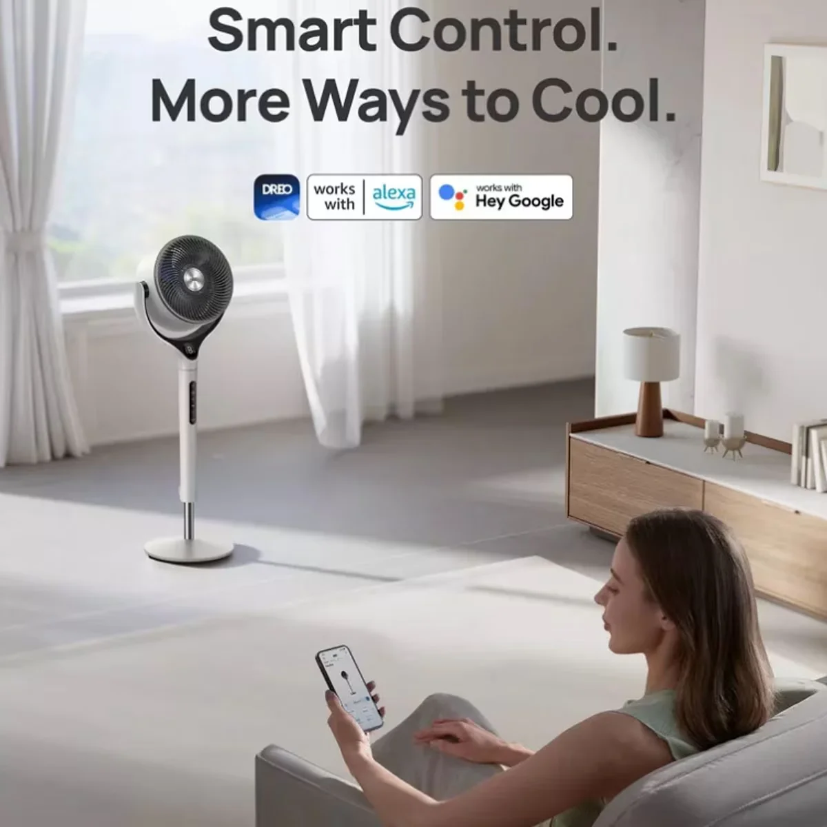 Modern Fans In Cooling with Adjustable Height, Tilt Mechanism, Remote Controlled - Metal And Plastic White Model 4EB20E