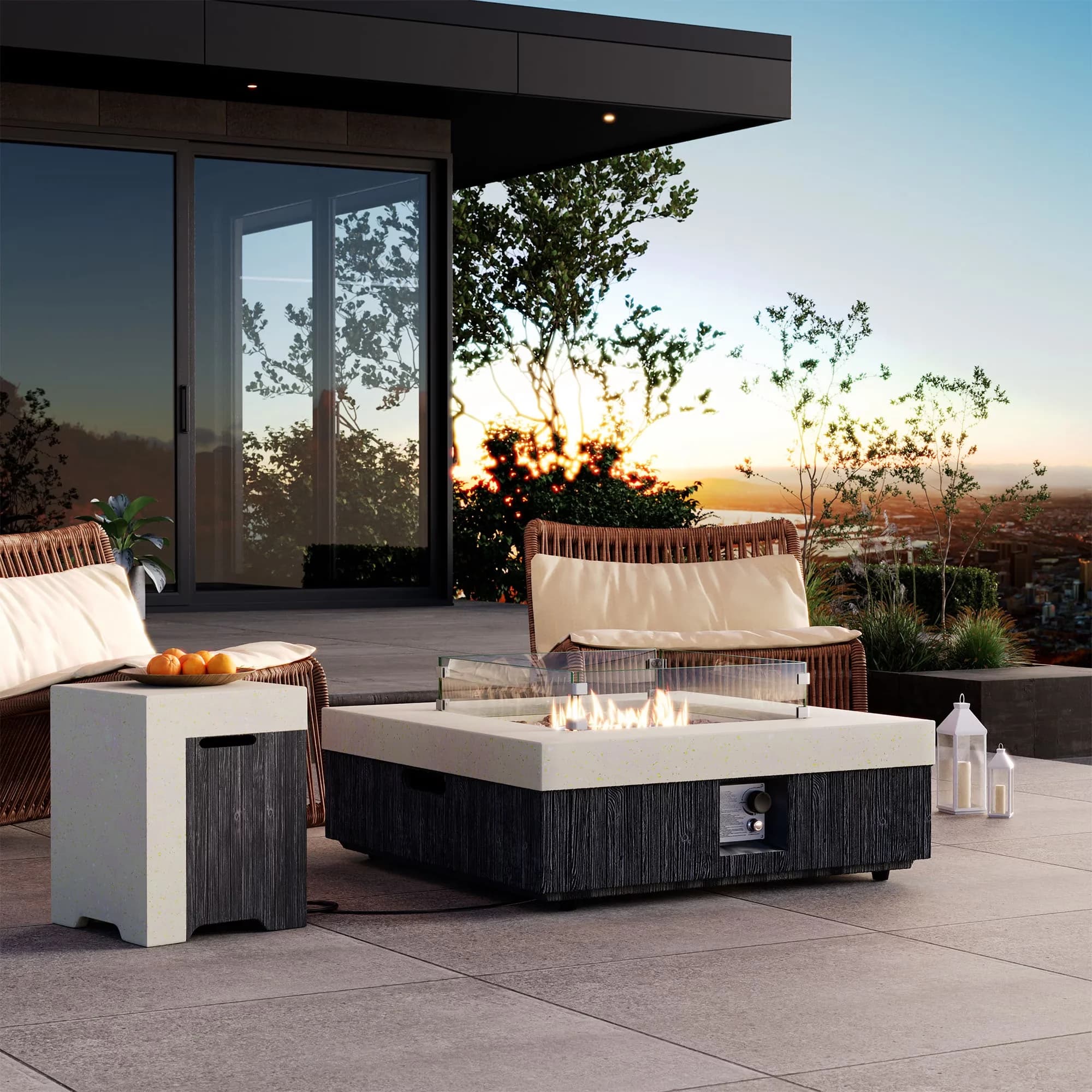 Compact Outdoor Heating with Smokeless, Tand and Wind Guard - Black Lightweight Concrete Model 9A186C