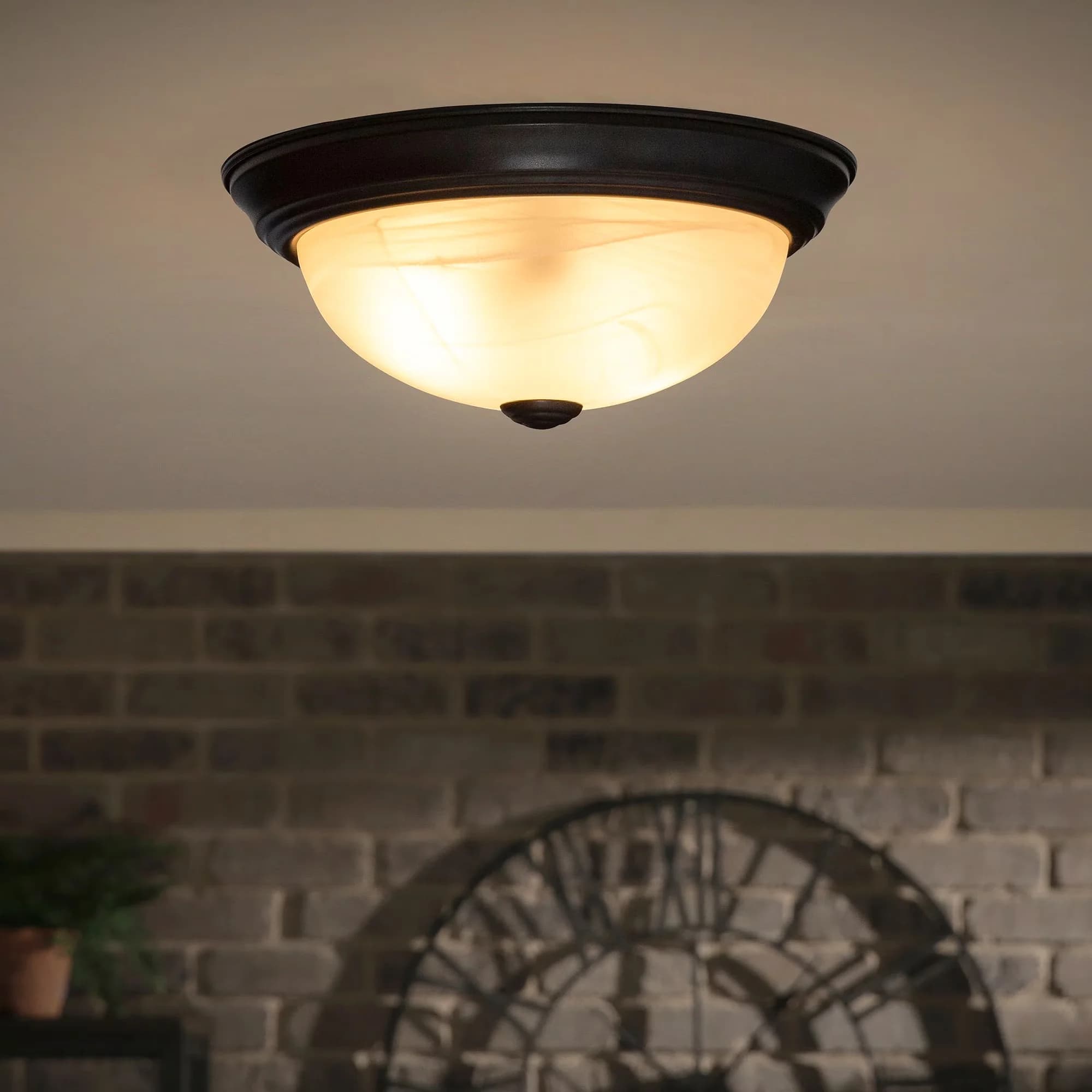 Versatile Ceiling Lights Fixture with Incandescent, Traditional, Decorative alabaster glass shade - Steel Brown Model 37ECEE