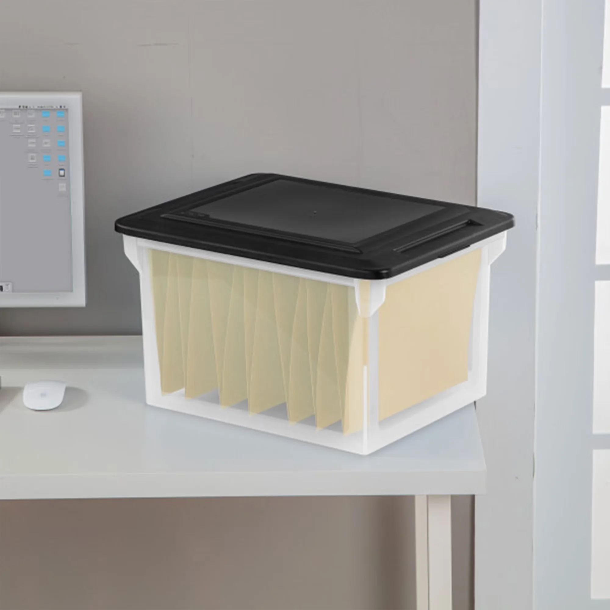 Versatile Garage Storage Supply with Stackable, 12 Pack, Lid - Black Plastic Model 348A55