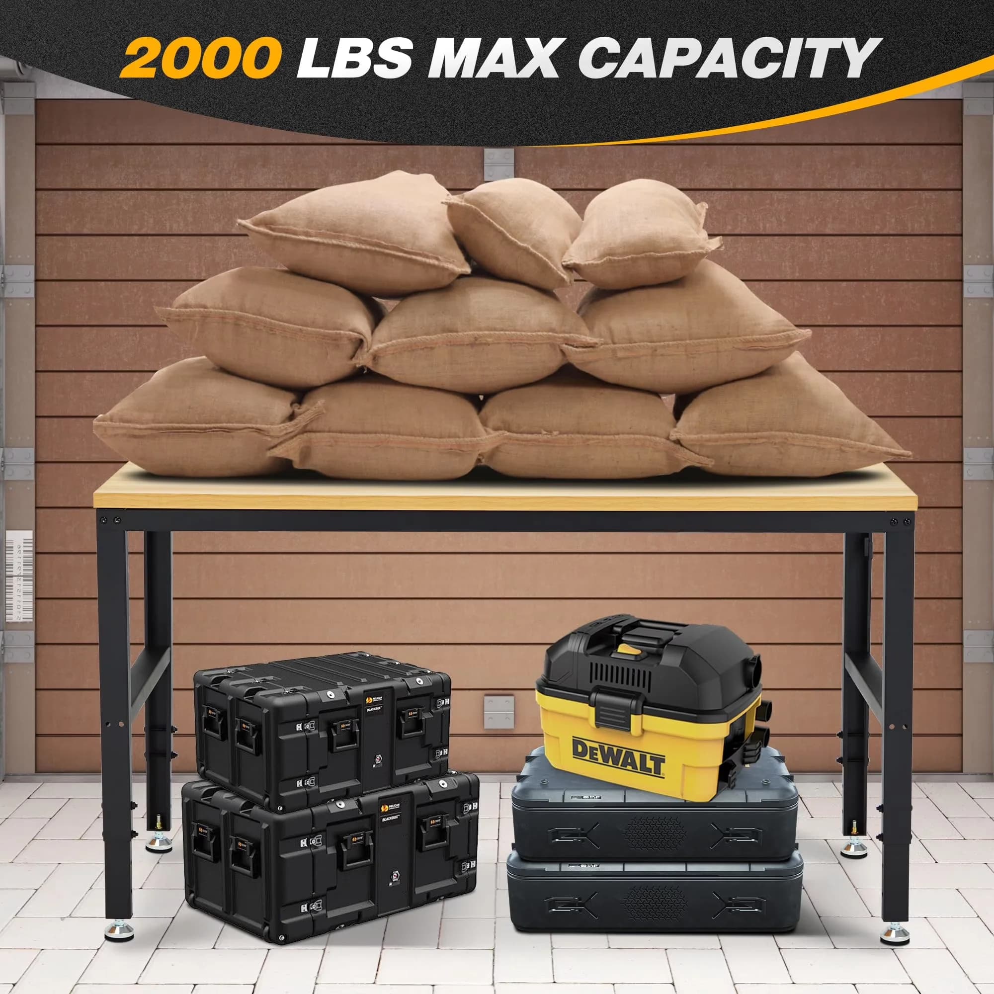 Efficient Toolstorage with Adjustable, 2000 lbs Load Capacity, Multi-Purpose Work Table - Brown Mdf for Garage, Office Model B1C873