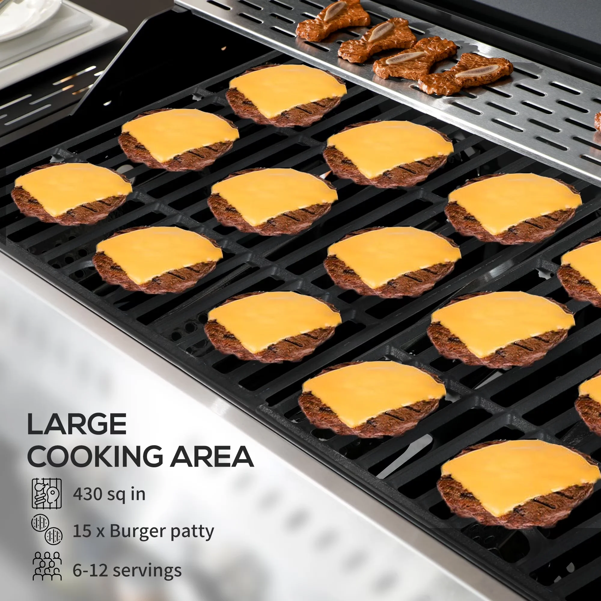 Gas Grill Efficient with 40000 BTU, Warming Rack, 4 Burner Propane - Silver Steel Model 2EC1CE