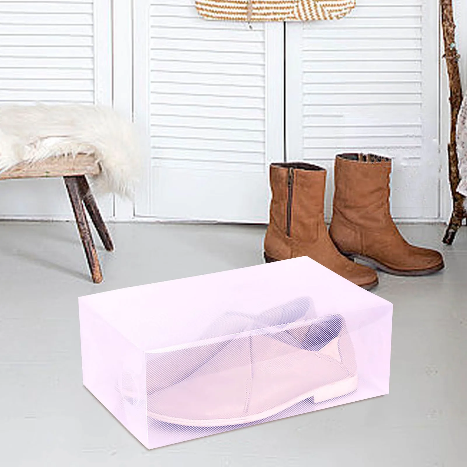 Garage Storage Supply Essential with Foldable Stackable Shoe Container, Transparent Durable Plastic Shoe Box, Plastic Shoe Box -... Model 8DBAB0