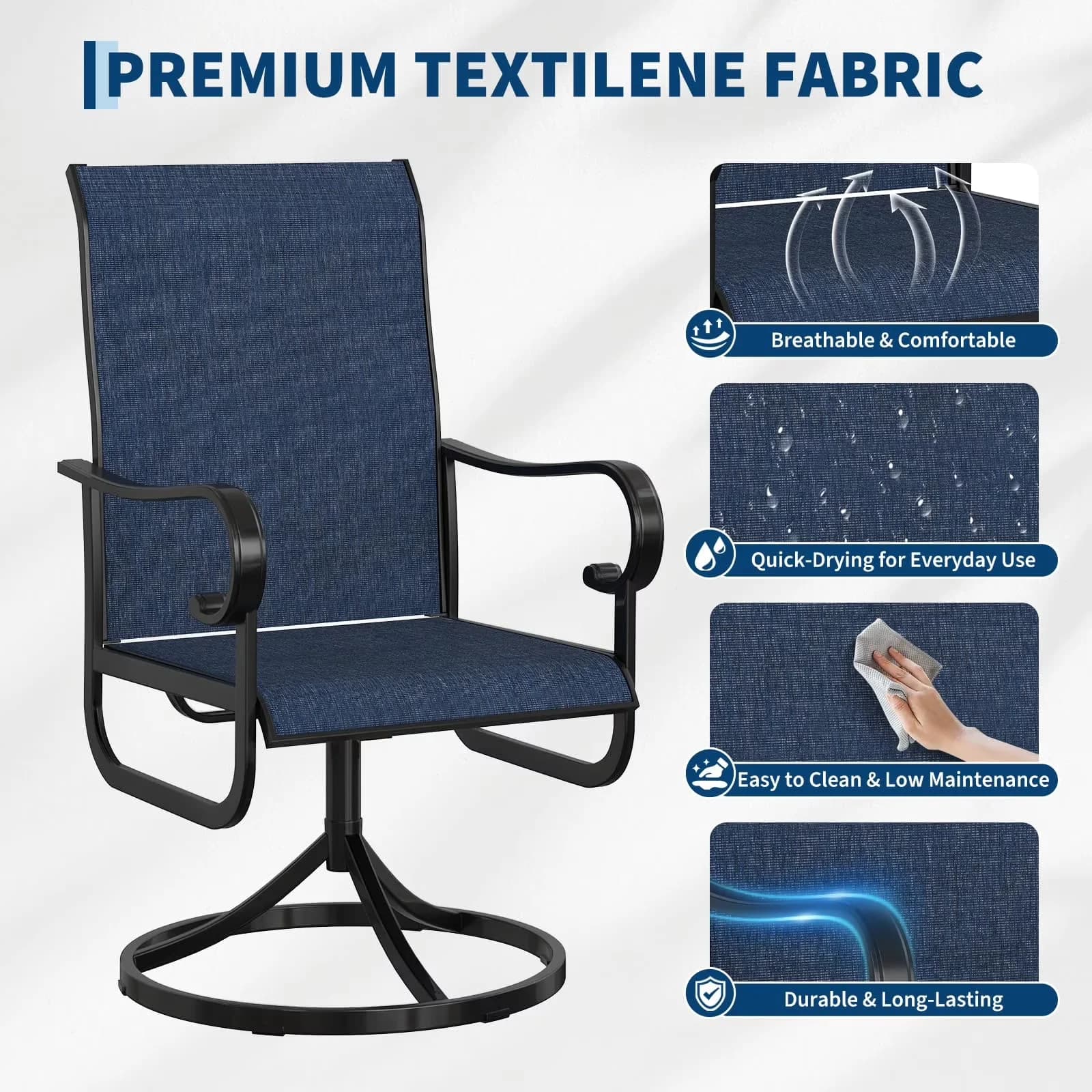 Efficient Patio Chair with All-Weather Navy Blue Textilene, High Back Rocker - Premium Materials Blue Model FADE18