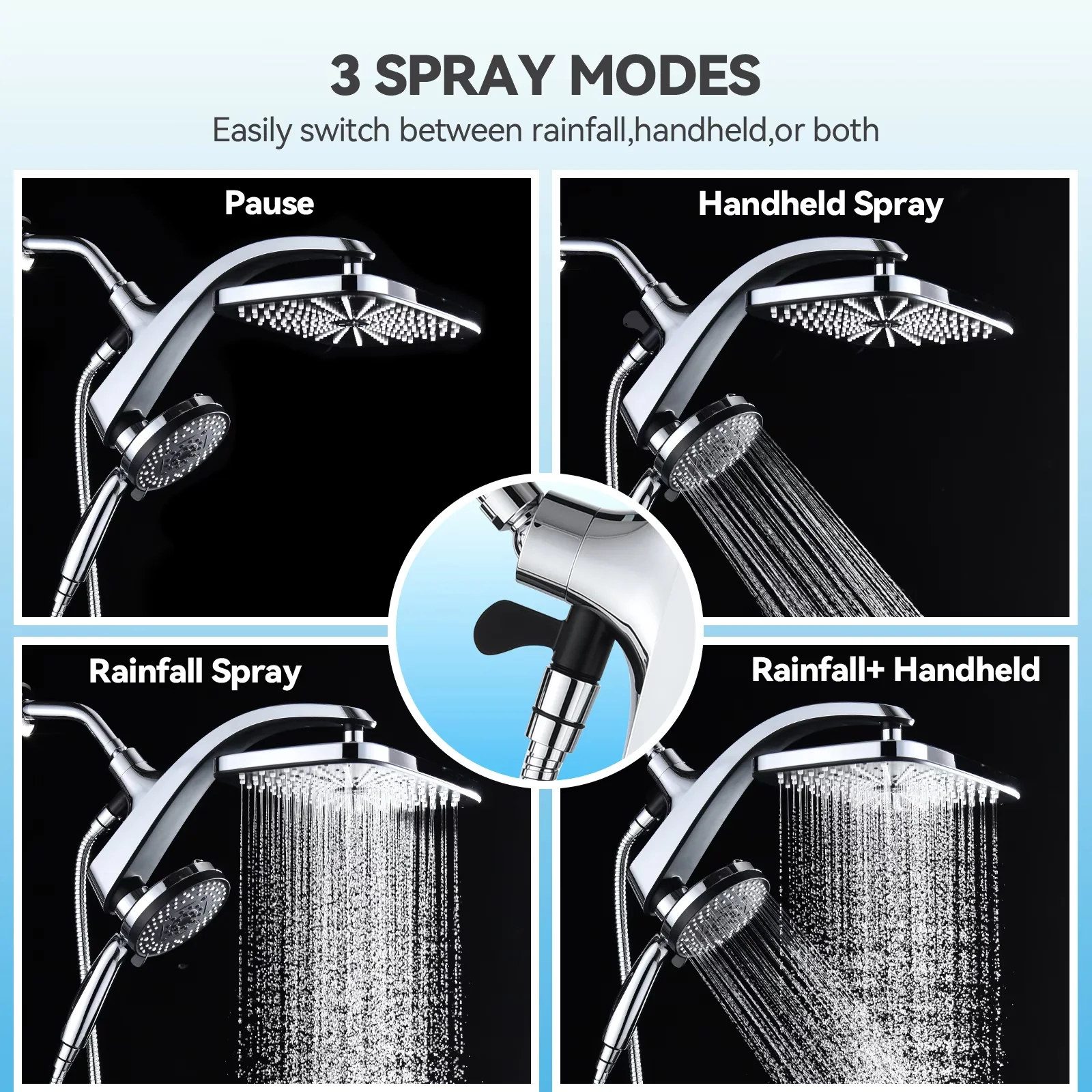 Premium Shower Head with Adjustable, 3-Way, Magnetic Docking and Power Jet - Abs Silver Model B1E082