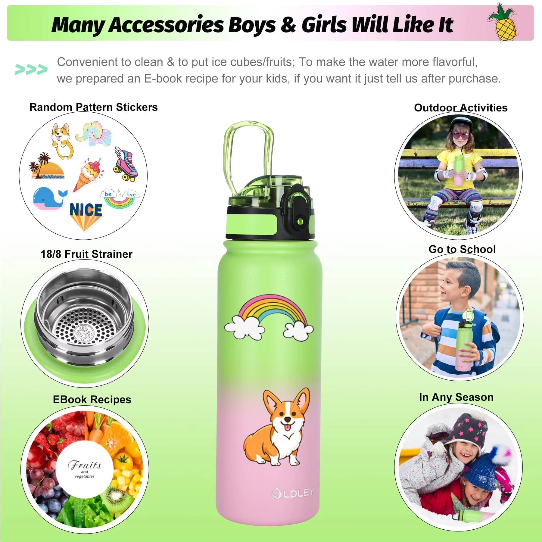 Classic Water Filtration with 20 oz Insulated Stainless Steel Bottle, Interchangeable Straw - Pink Stainless Steel 304 Model C6D86E