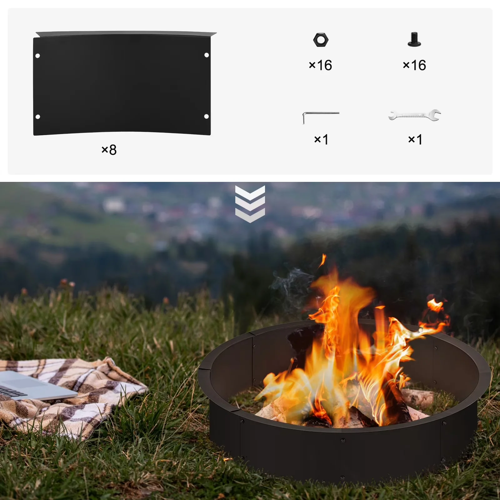 Outdoor Heating Efficient with Rust Resistant, DIY Metal Steel Liner Insert, Round Wood Burning Fire Pit Accessories - Black Metal... Model 357515