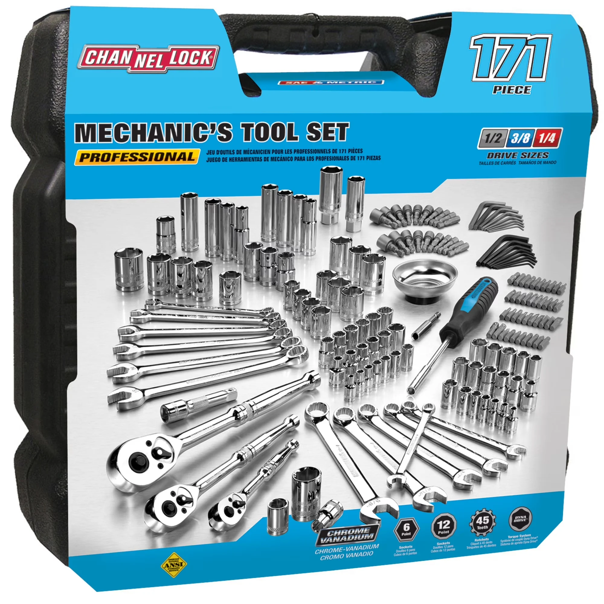 Innovative Pro Tool with Magnetic, Mechanic's Set, Includes Standard SAE and Metric Sizes - Model 9EE353