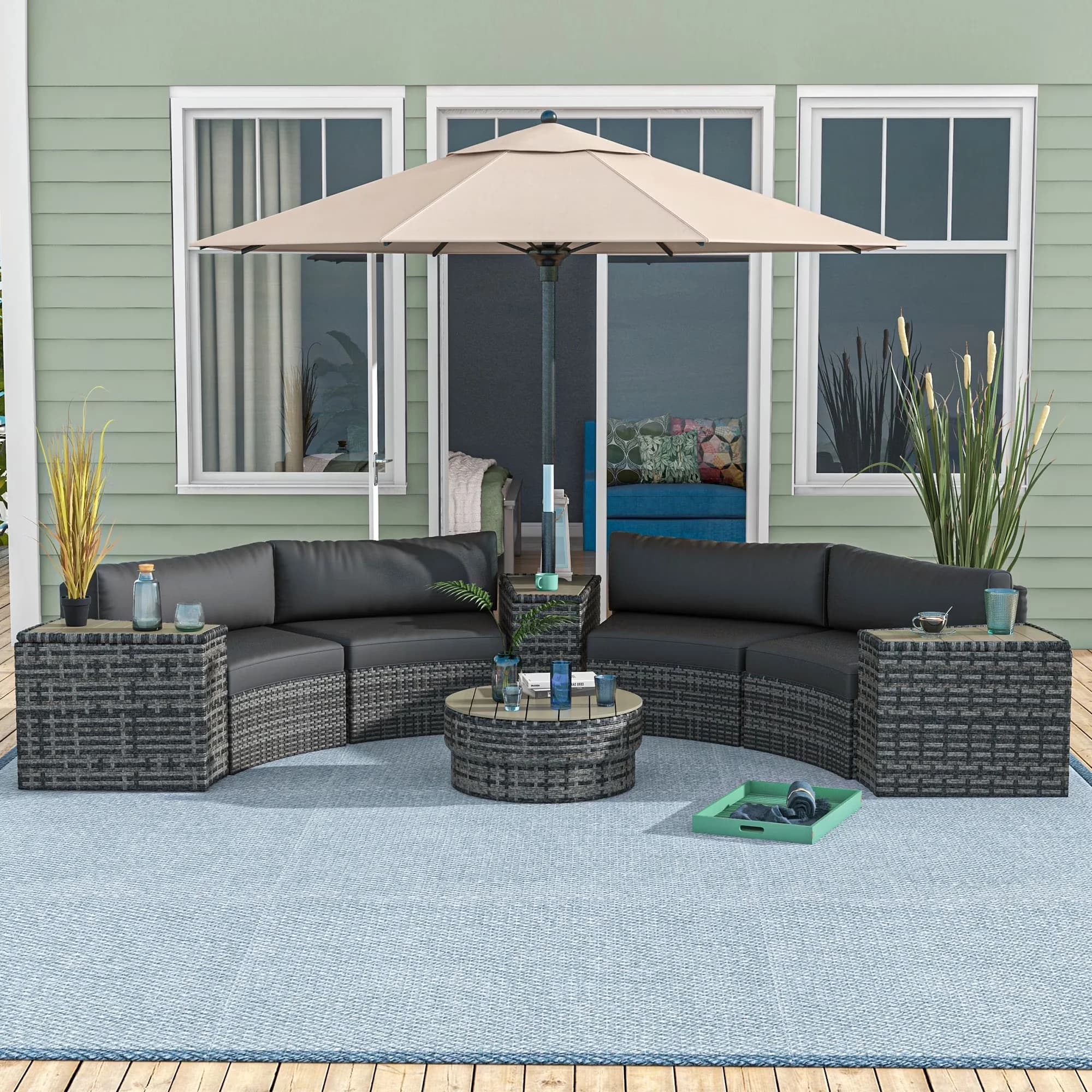 Essential Patio Conversation Set with Storage, Color: Mixed Gray, Gray, Chair - Mixed-Gray Pe Rattan Model 2D5F6B