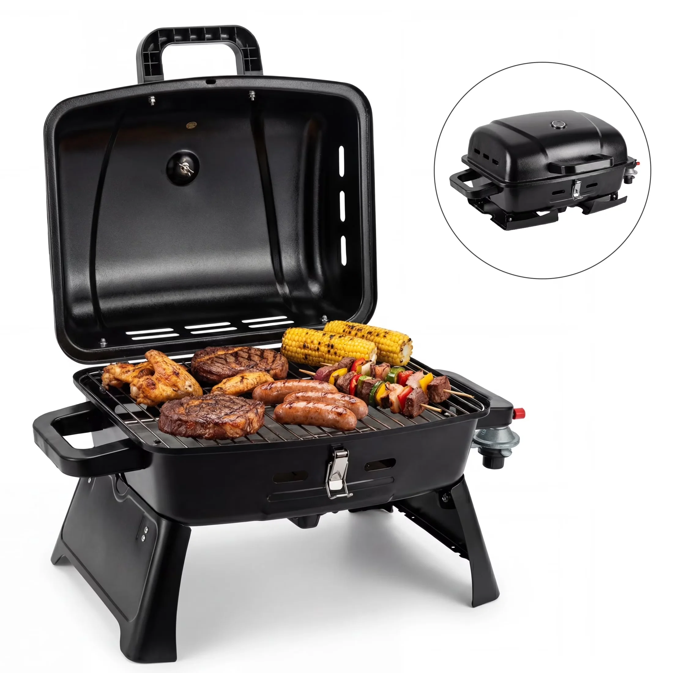 Professional Flat Top Grill with Rust Resistant, Tool Holder, Portable - Steel Black for Camping, Patio Model D4EE0C