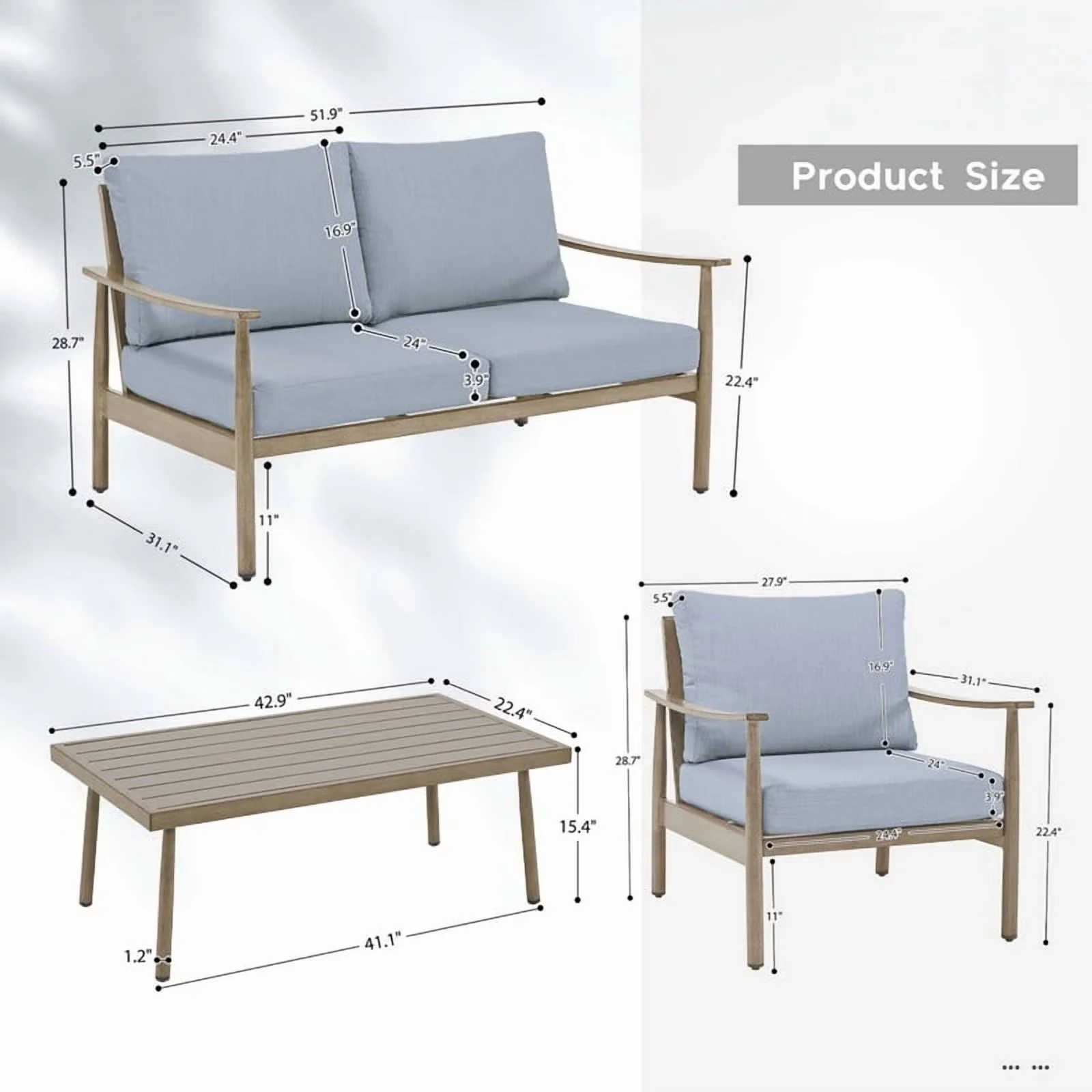 Patio Conversation Set Essential with Aluminum Sectional Chat Sets, Sofas & Coffee Table - Aluminum Brown Model A15A51