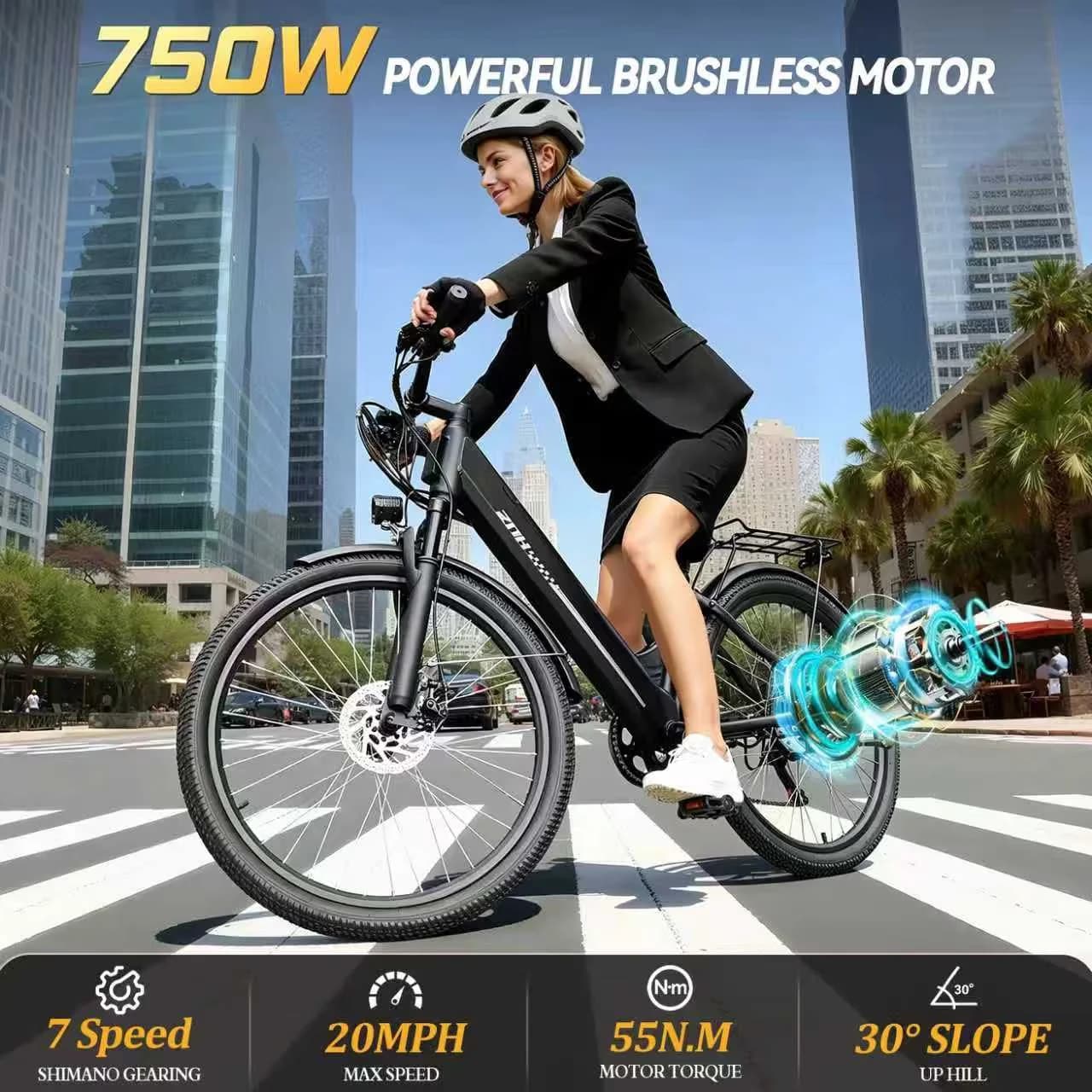 Electric Bike Reliable with Battery, 750W, 26"Low Step Commuter - Commercial Quality Model AE7F01