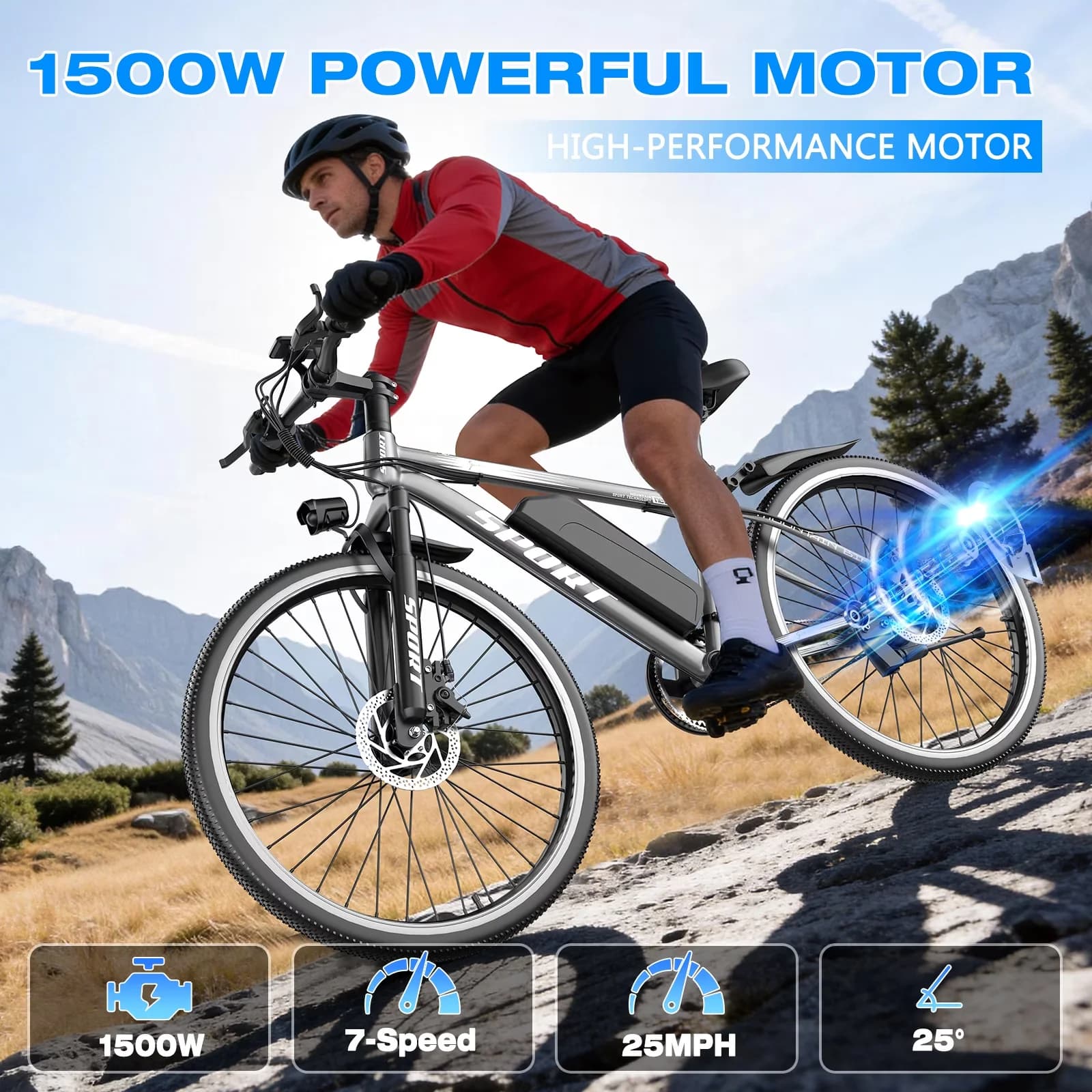 Reliable Electric Bike with Battery, 1500W, 26"Electric - Gray for Home and Office Model 5BAE02