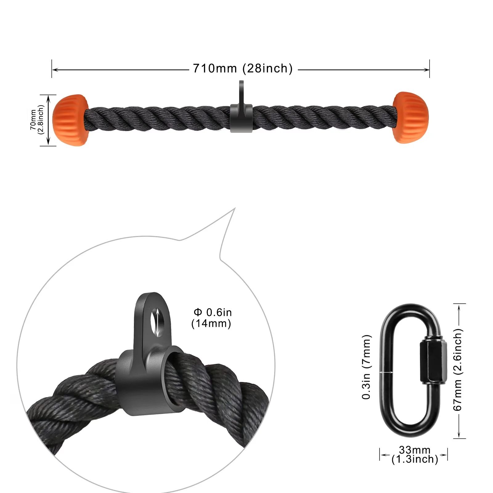 Compact Home Gym Accessory with Heavy Duty, Easy to Grip & Non-Slip Cable Attachment, 28 inch Tricep Rope Pull Down Cable - Orange... Model 156976