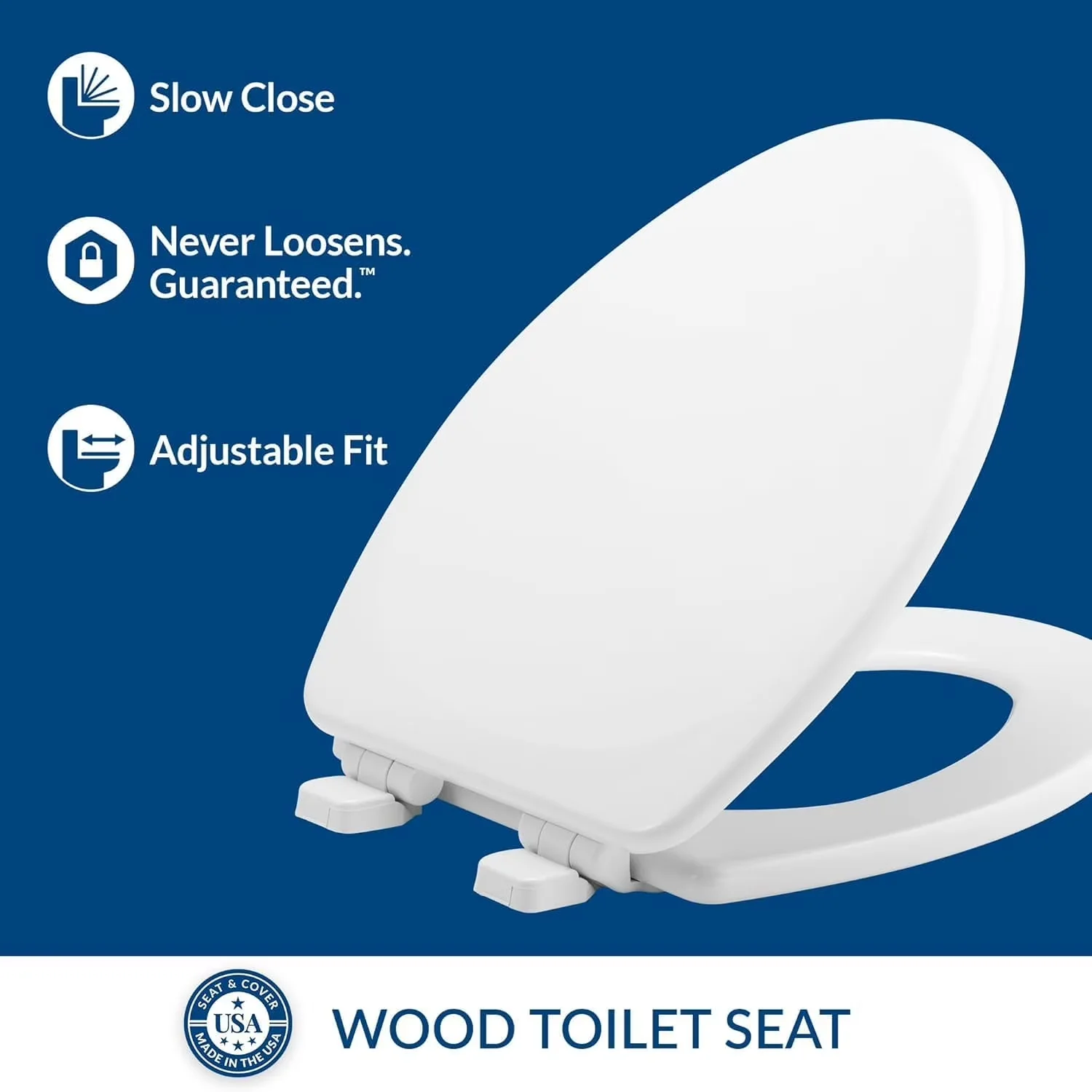 Classic Toilet Seats And Lid with Adjustable, Color-matched bumpers and hinges - White Wood Model 0A3BF7