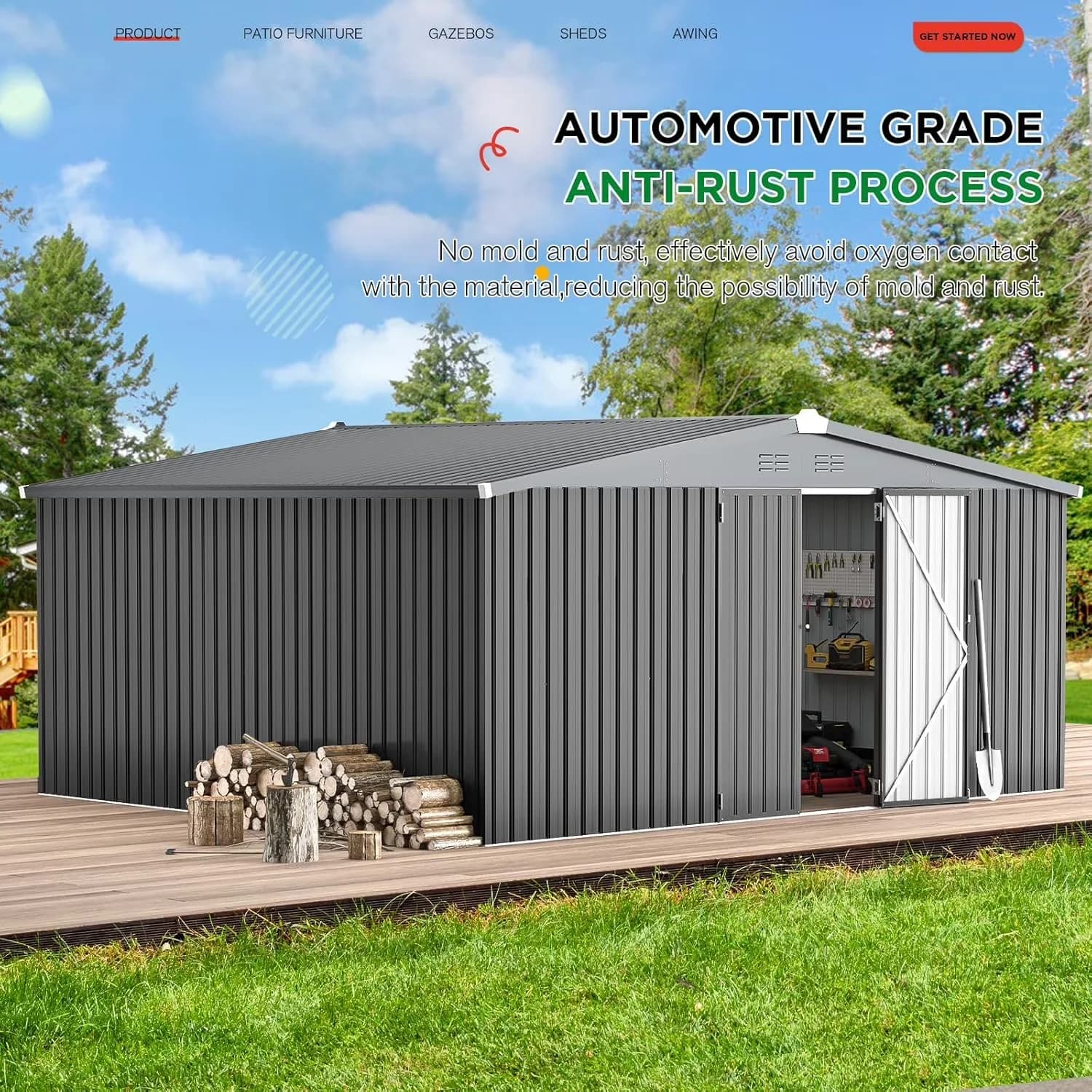 Sleek Shed with Lockable Door, 14' x 12' Outdoor Storage - Metal Gray - Satisfaction Guaranteed Model BD6ABC